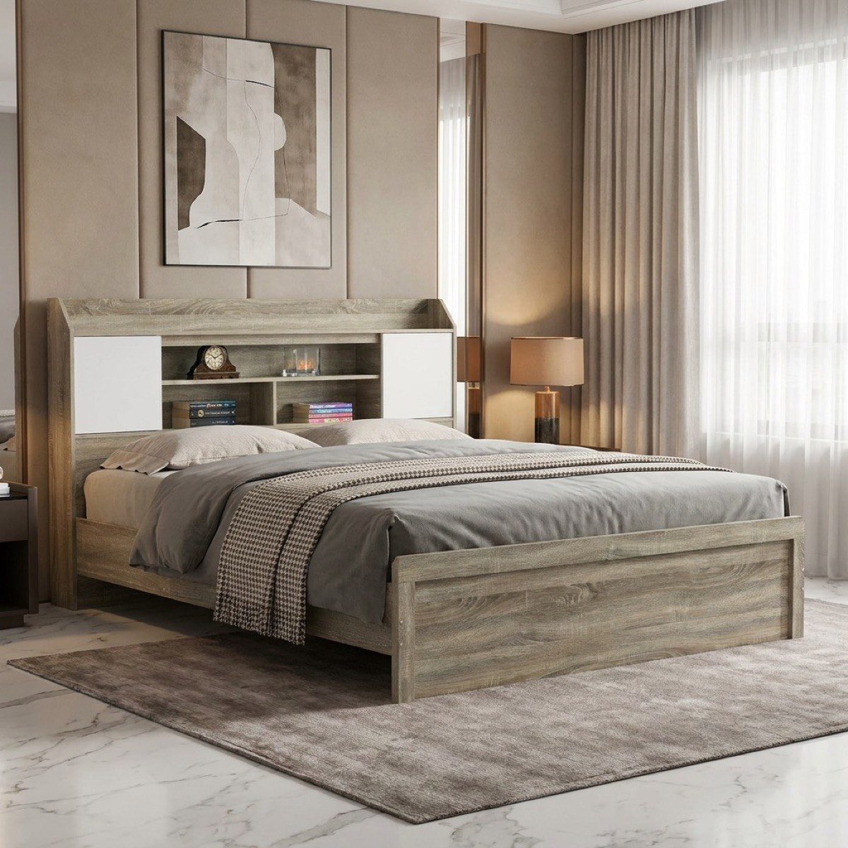 Movo Kulltorp Nexa King Bed with Door and Open Shelf Storage - 180x200 cm-hbxfurniture-bedsandbedsets-beds-king-image-1