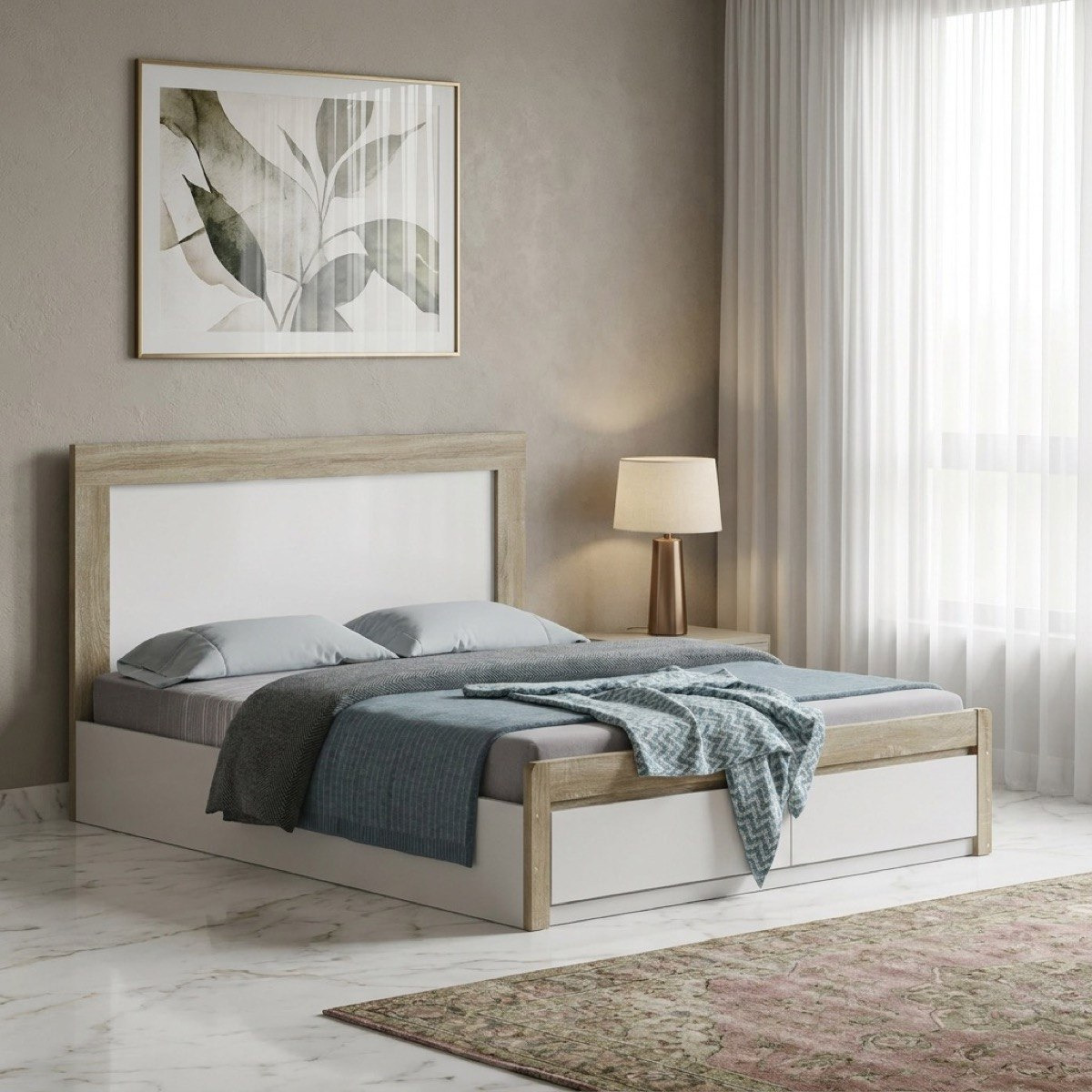 Movo Kulltorp Boomer Queen Bed with 2 Front Storage Drawers - 160x200 cm-hbxbedroom-bedsandbedsets-beds-queen-image-1
