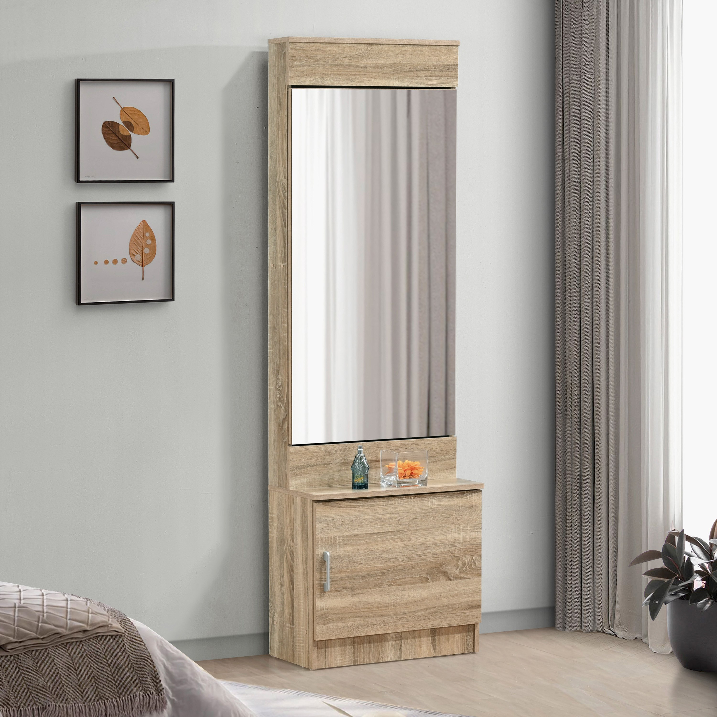 Movo Oasis 1-Door Dressing Table with Mirror and Storage-hbxfurniture-bedroom-dressersandmirrors-image-1