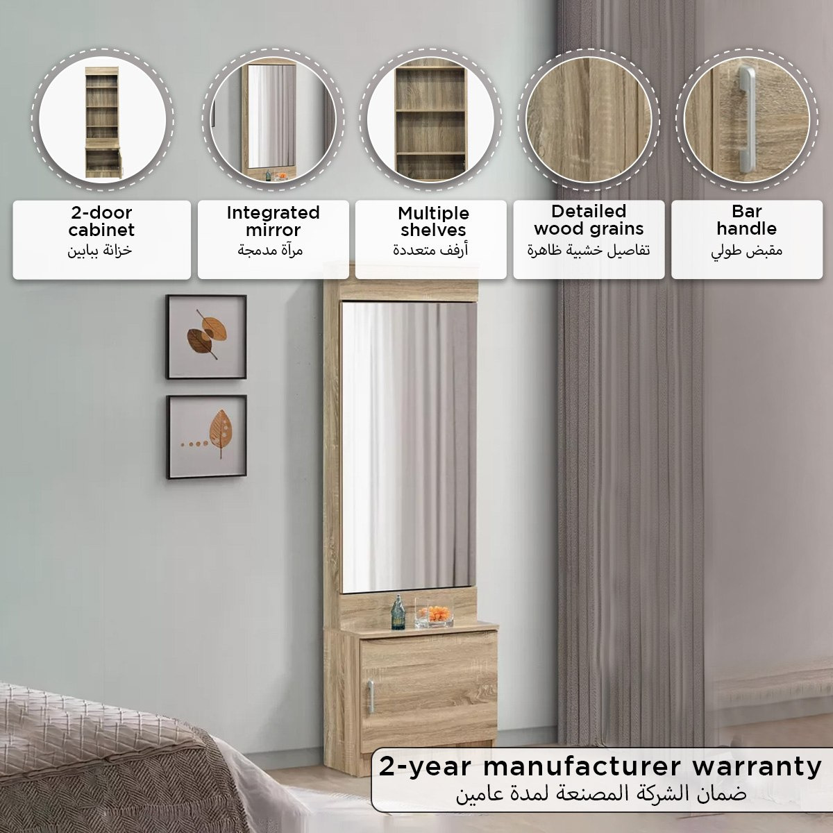 Movo Oasis 1-Door Dressing Table with Mirror and Storage-hbxfurniture-bedroom-dressersandmirrors-image-5