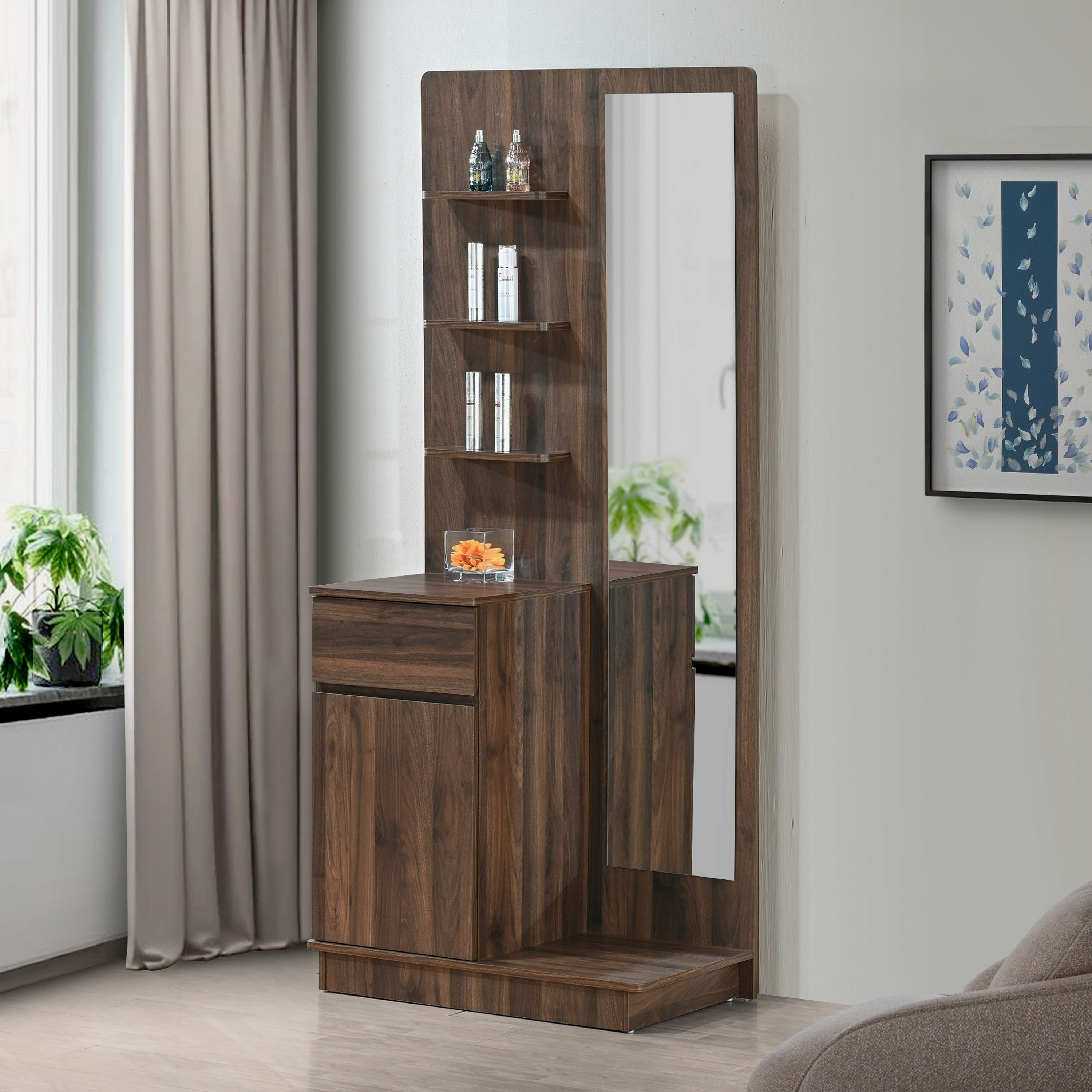 Movo Kulltorp Boomer 1-Door Dressing Table with Mirror and Drawer-hbxfurniture-bedroom-dressersandmirrors-image-1