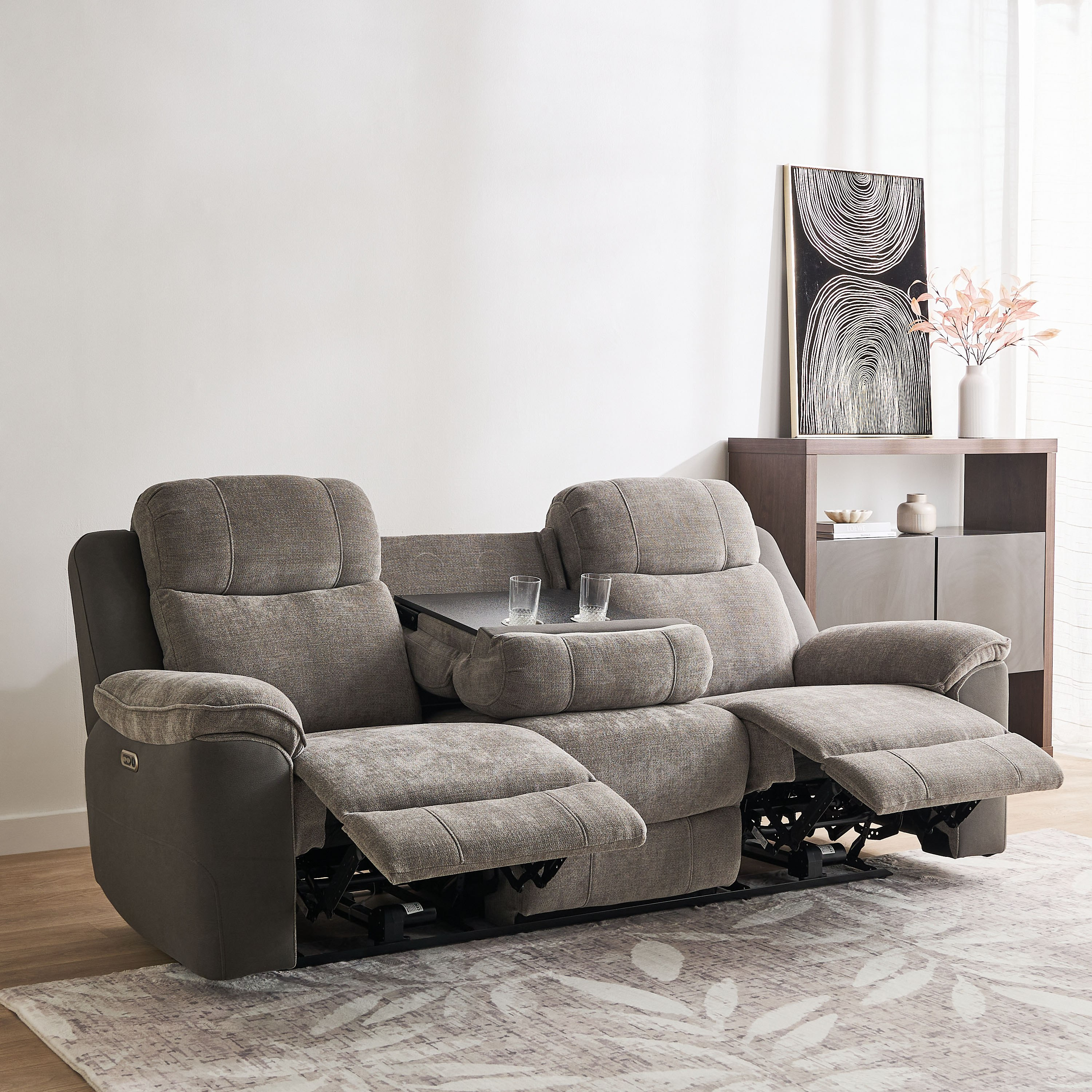 Kingston 3-Seater Electric Power Fabric Recliner with Dropdown and 2 Cup holders-hbxlivingroom-sofasandarmchairs-sofas-image-2