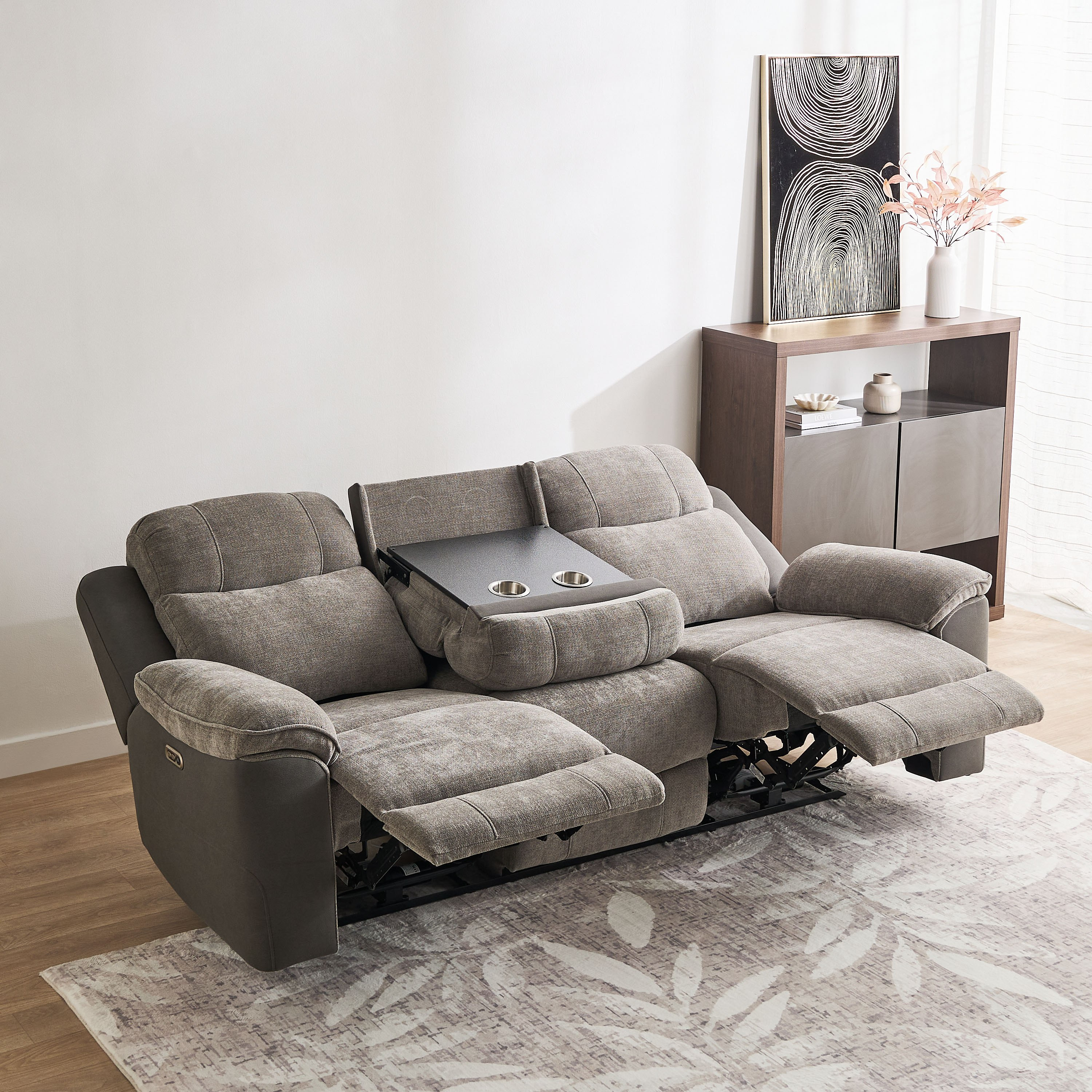 Kingston 3-Seater Electric Power Fabric Recliner with Dropdown and 2 Cup holders-hbxlivingroom-sofasandarmchairs-sofas-image-3
