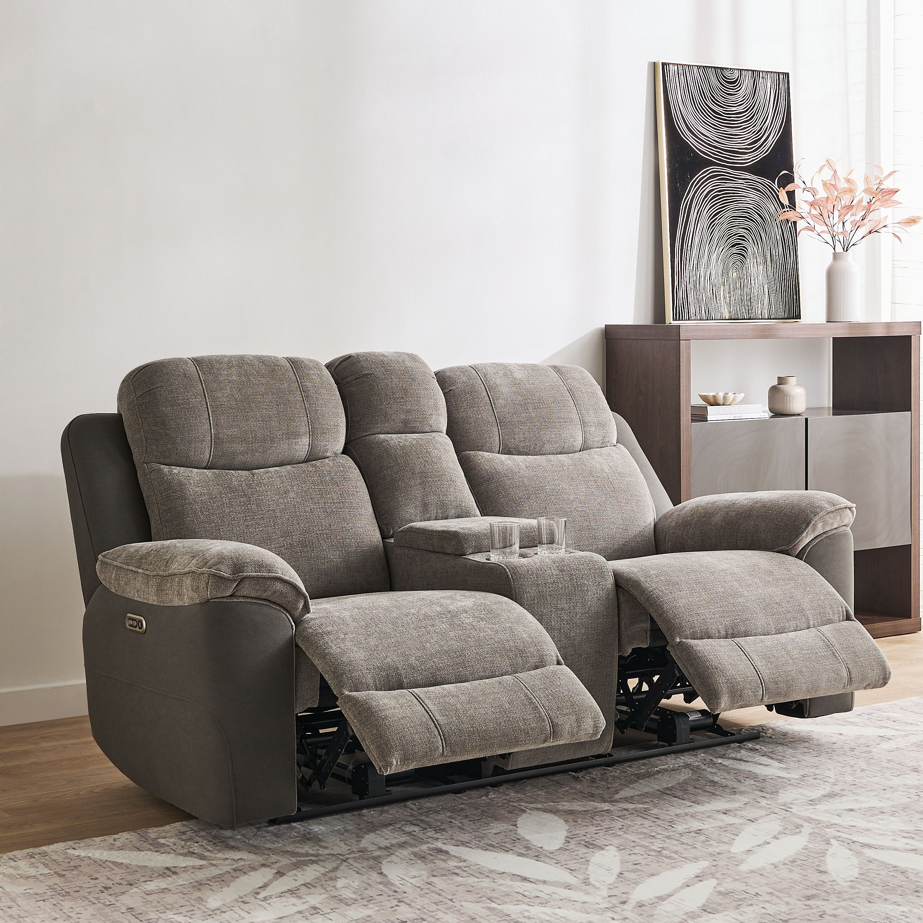 Kingston 2-Seater Storage Console Power Fabric Recliner with 2 Cup Holders and USB C Type Charging-hbxlivingroom-sofasandarmchairs-sofas-image-2