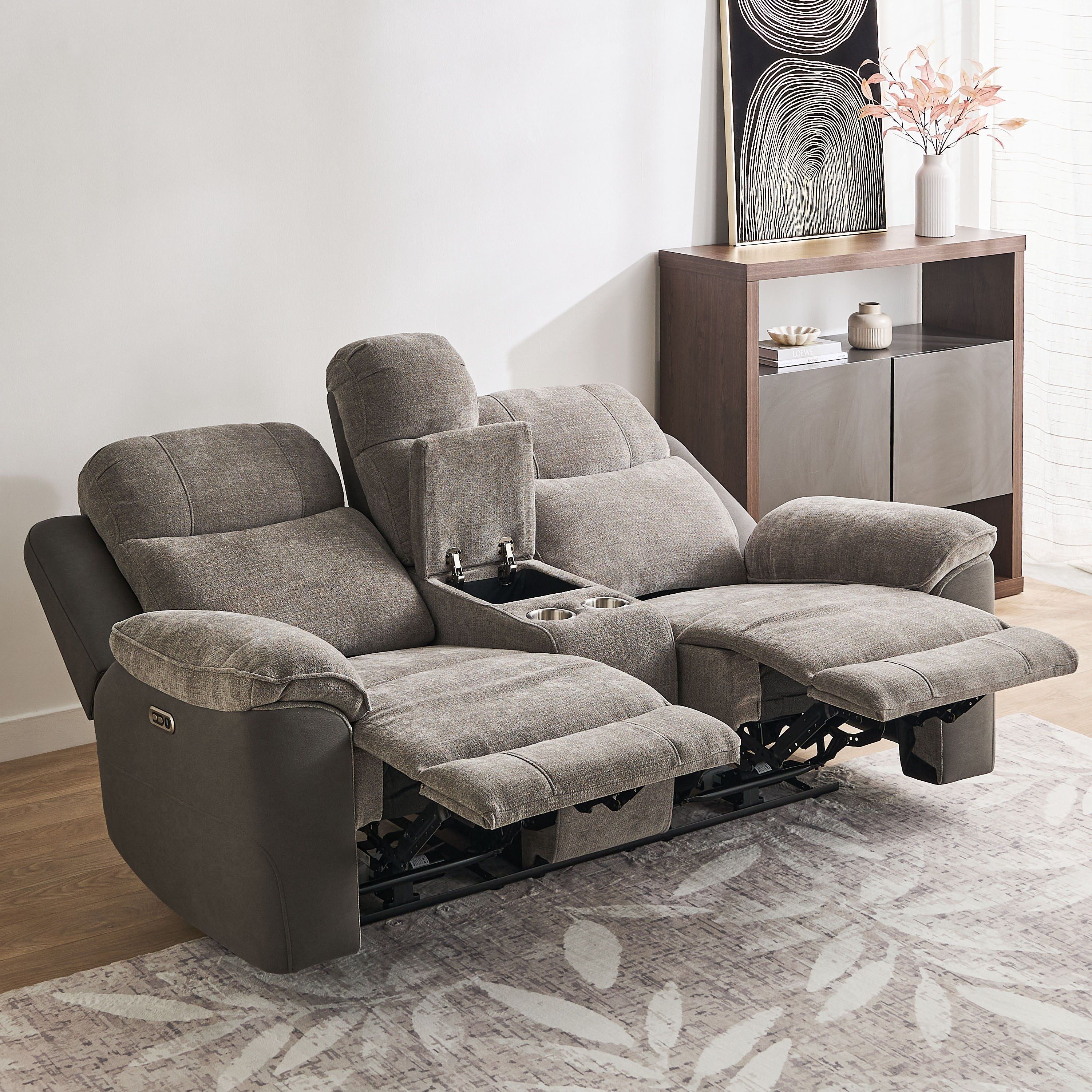 Kingston 2-Seater Storage Console Power Fabric Recliner with 2 Cup Holders and USB C Type Charging-hbxlivingroom-sofasandarmchairs-sofas-image-3