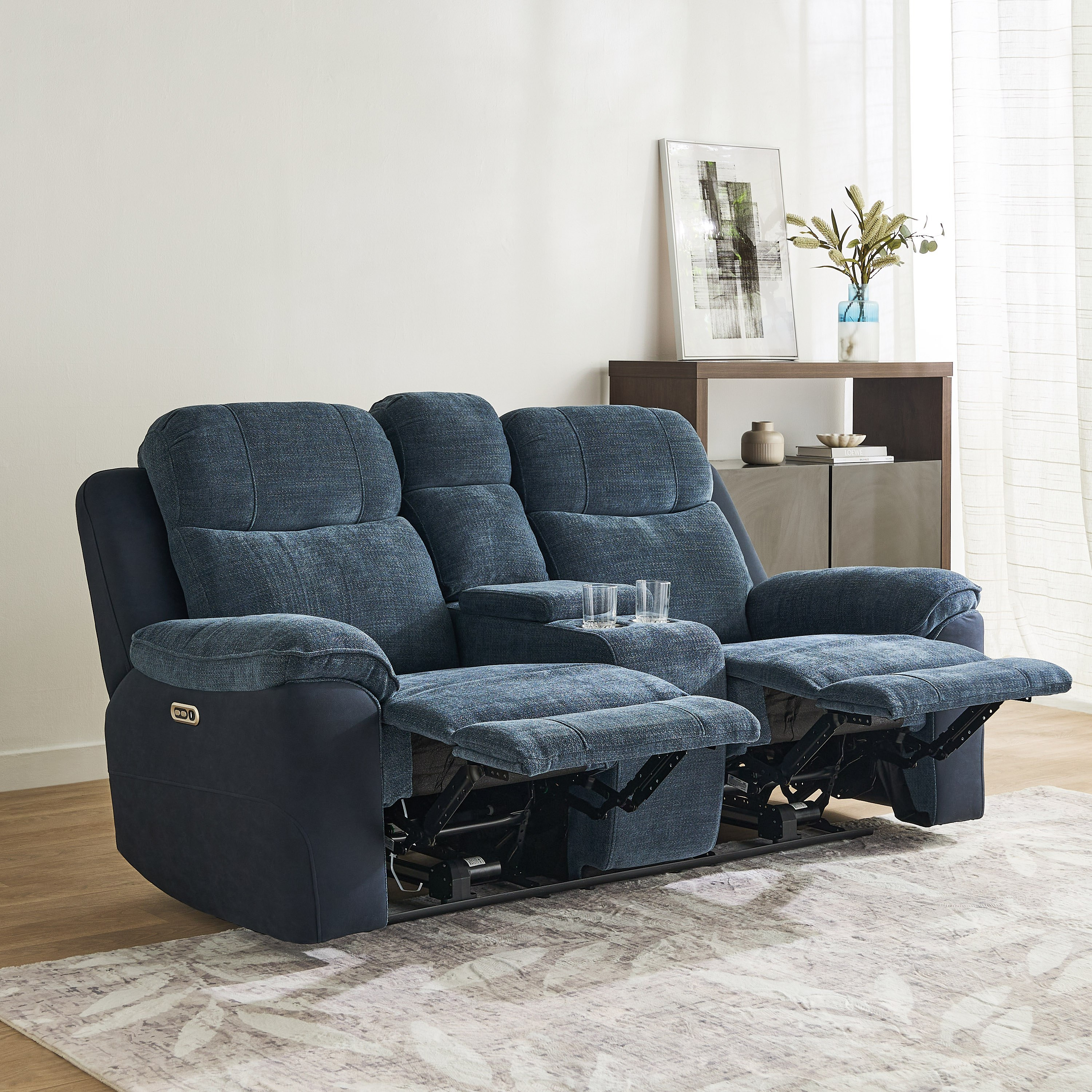 Kingston 2-Seater Storage Console Power Fabric Recliner with 2 Cup Holders and USB C Type Charging-hbxlivingroom-sofasandarmchairs-sofas-image-2