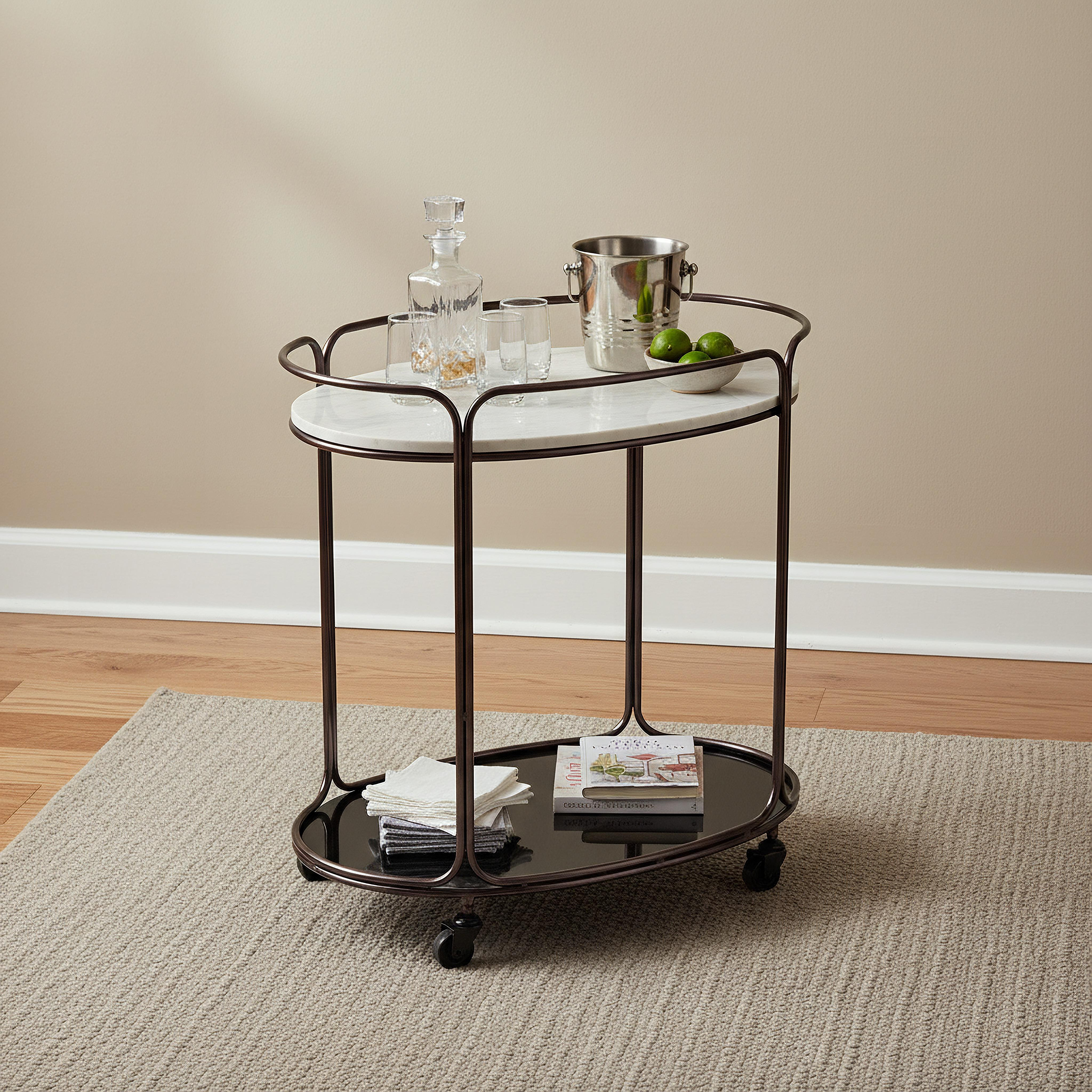 Cavon Malibu Geniune Marble Top Serving Trolley-hbxlivingroom-tablesandstands-servingtrolleys-image-1