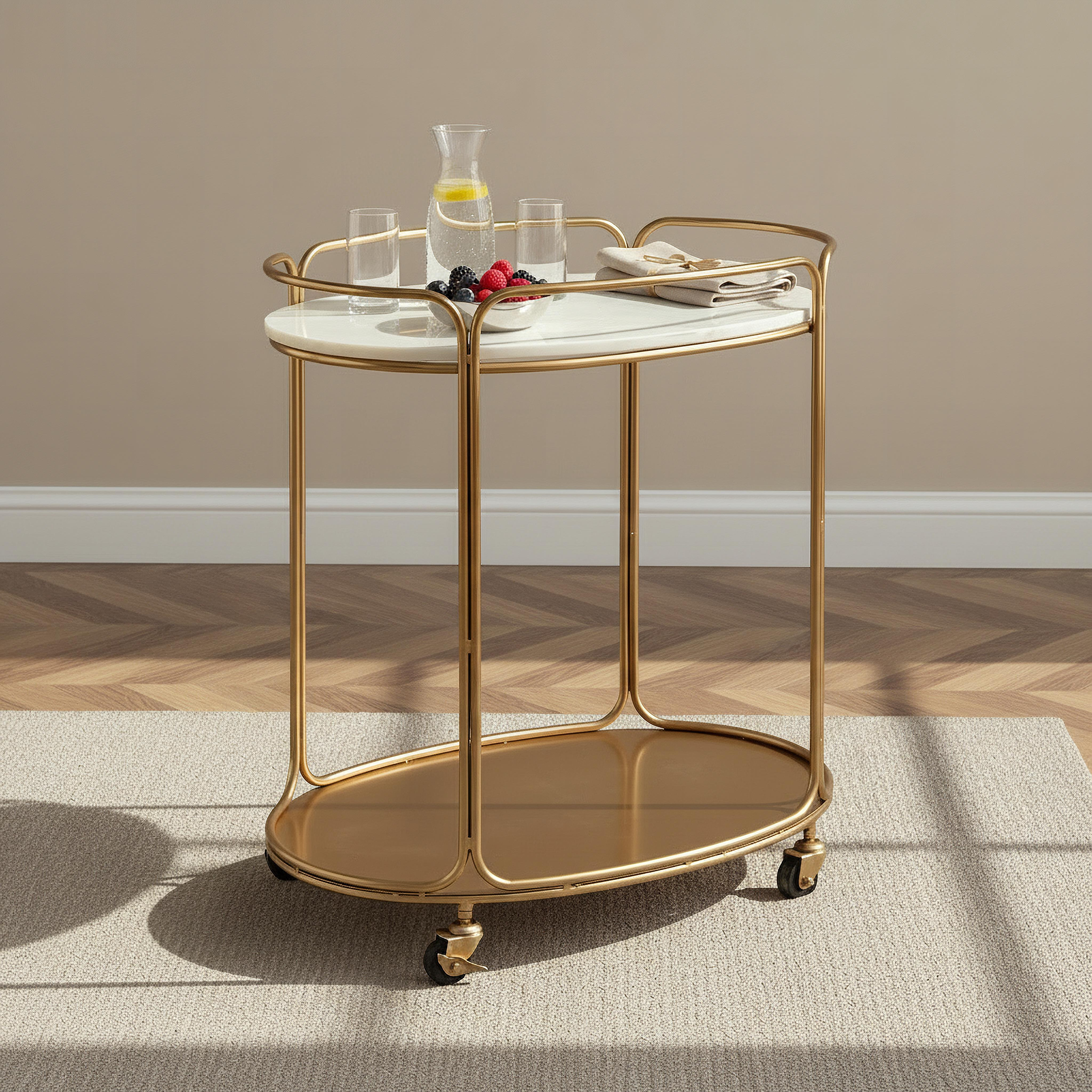 Cavon Malibu Geniune Marble Top Serving Trolley-hbxlivingroom-tablesandstands-servingtrolleys-image-1