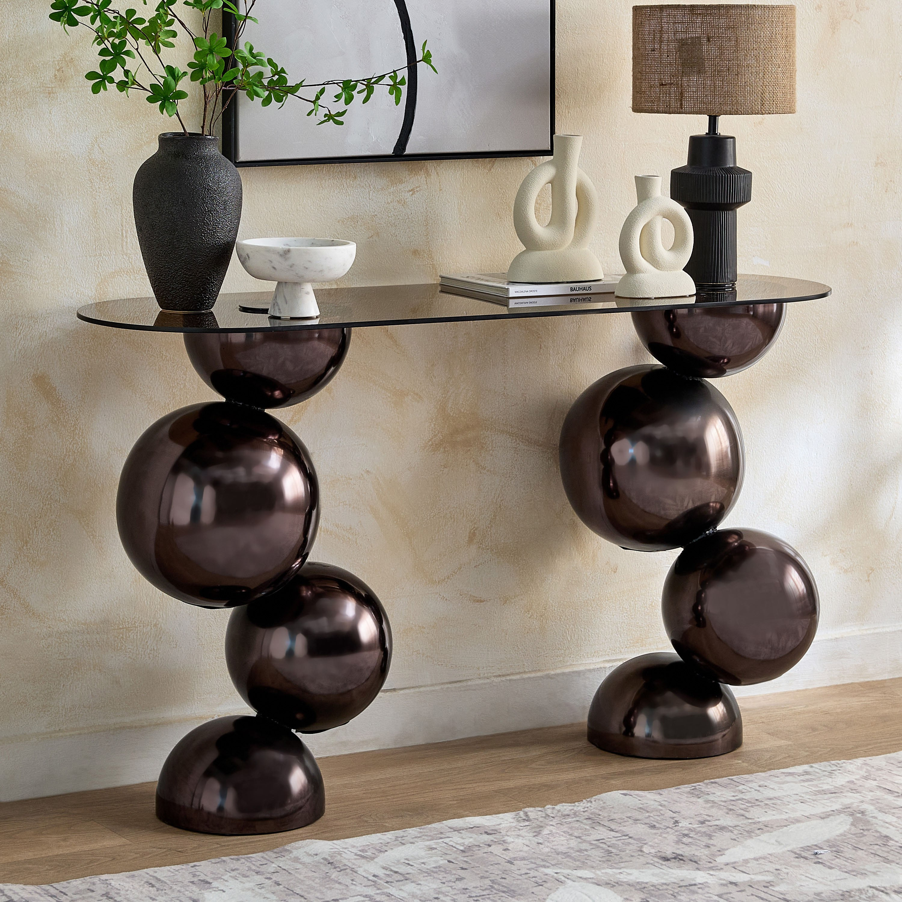 Cavon Glanzy Tempered Glass Top Console Table-hbxfurniture-tablesandstands-consoletables-image-1