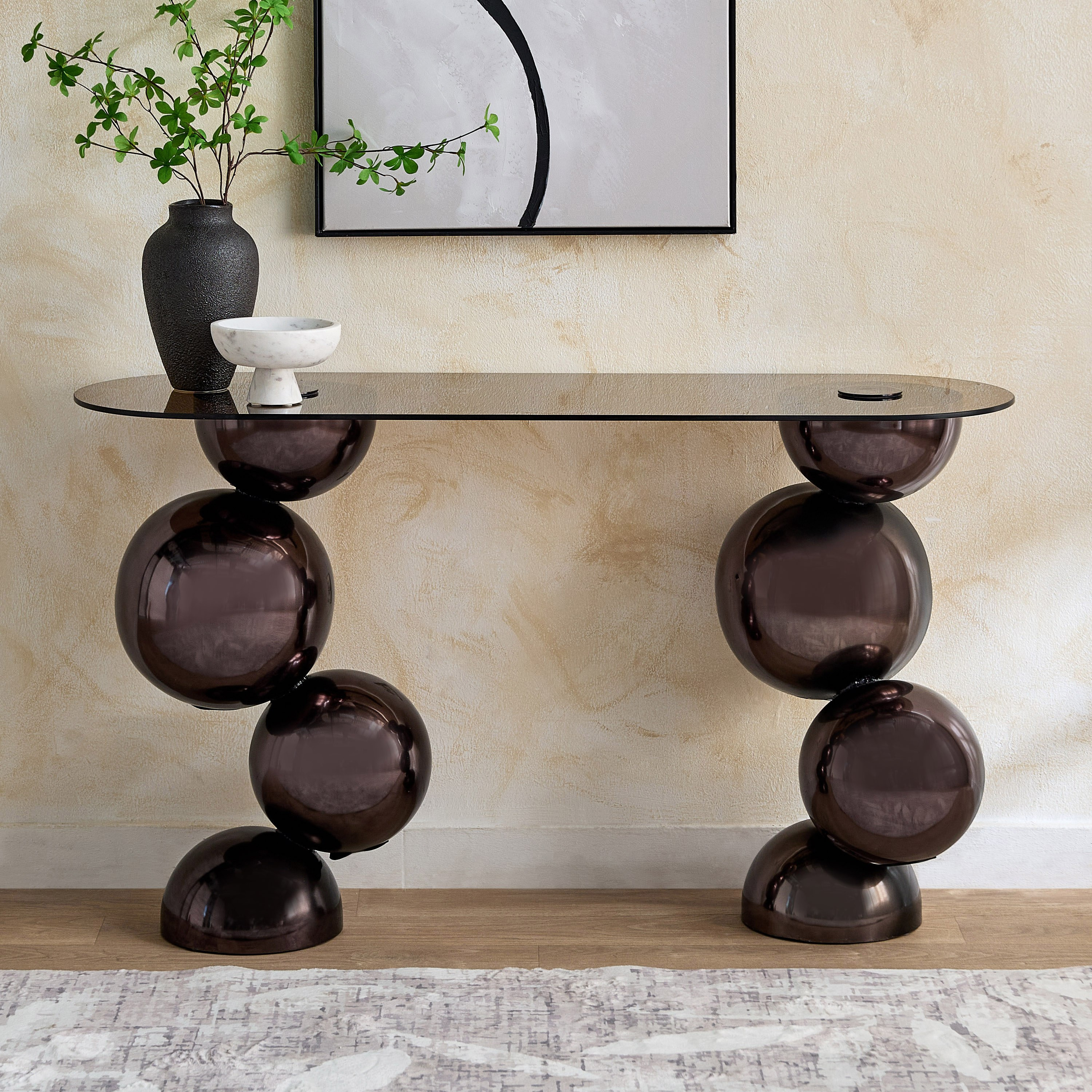 Cavon Glanzy Tempered Glass Top Console Table-hbxfurniture-tablesandstands-consoletables-image-2