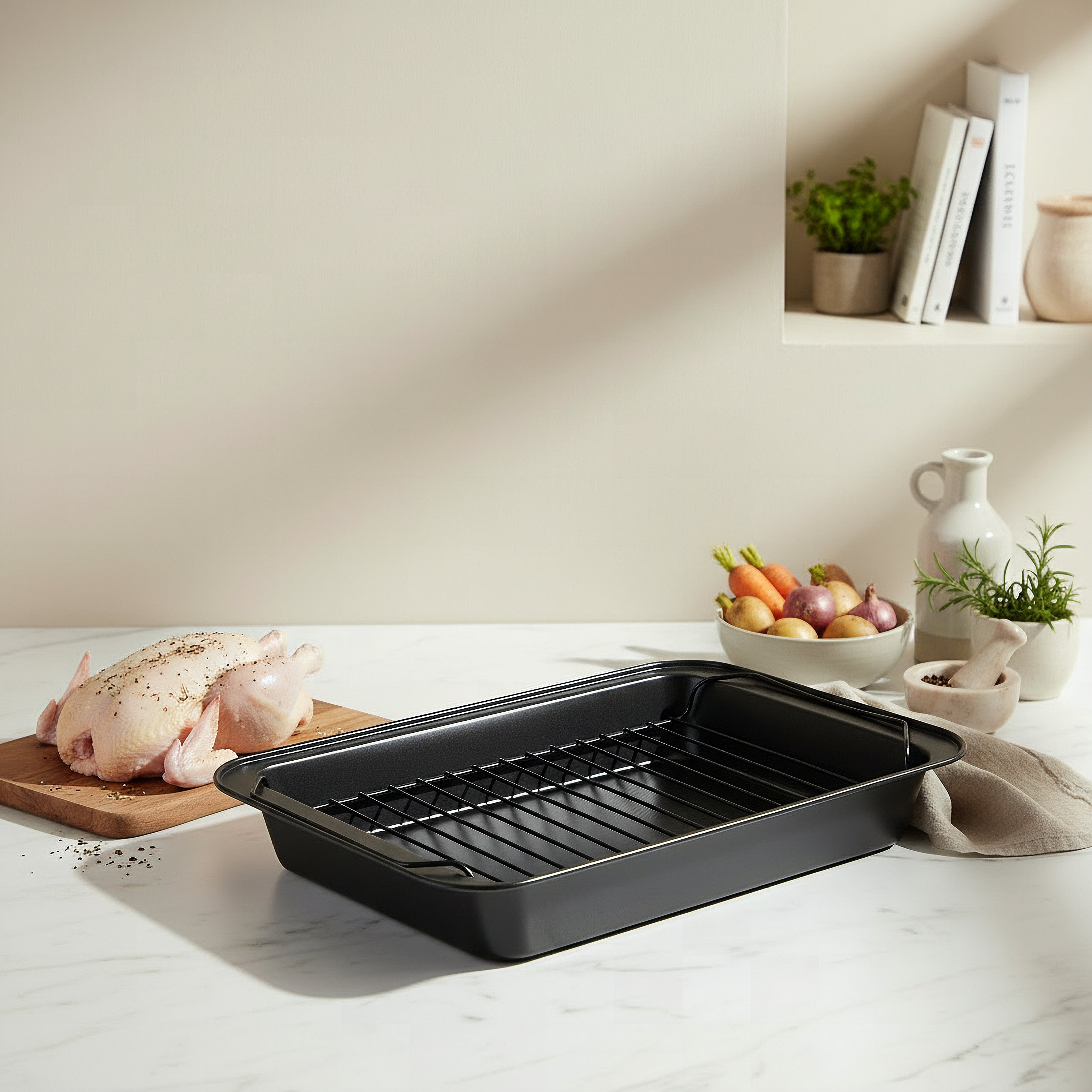 BakeOlogy Roasting Pan with Rack - 37.5x25.5 cm-hbxkitchen-bakeware-image-4