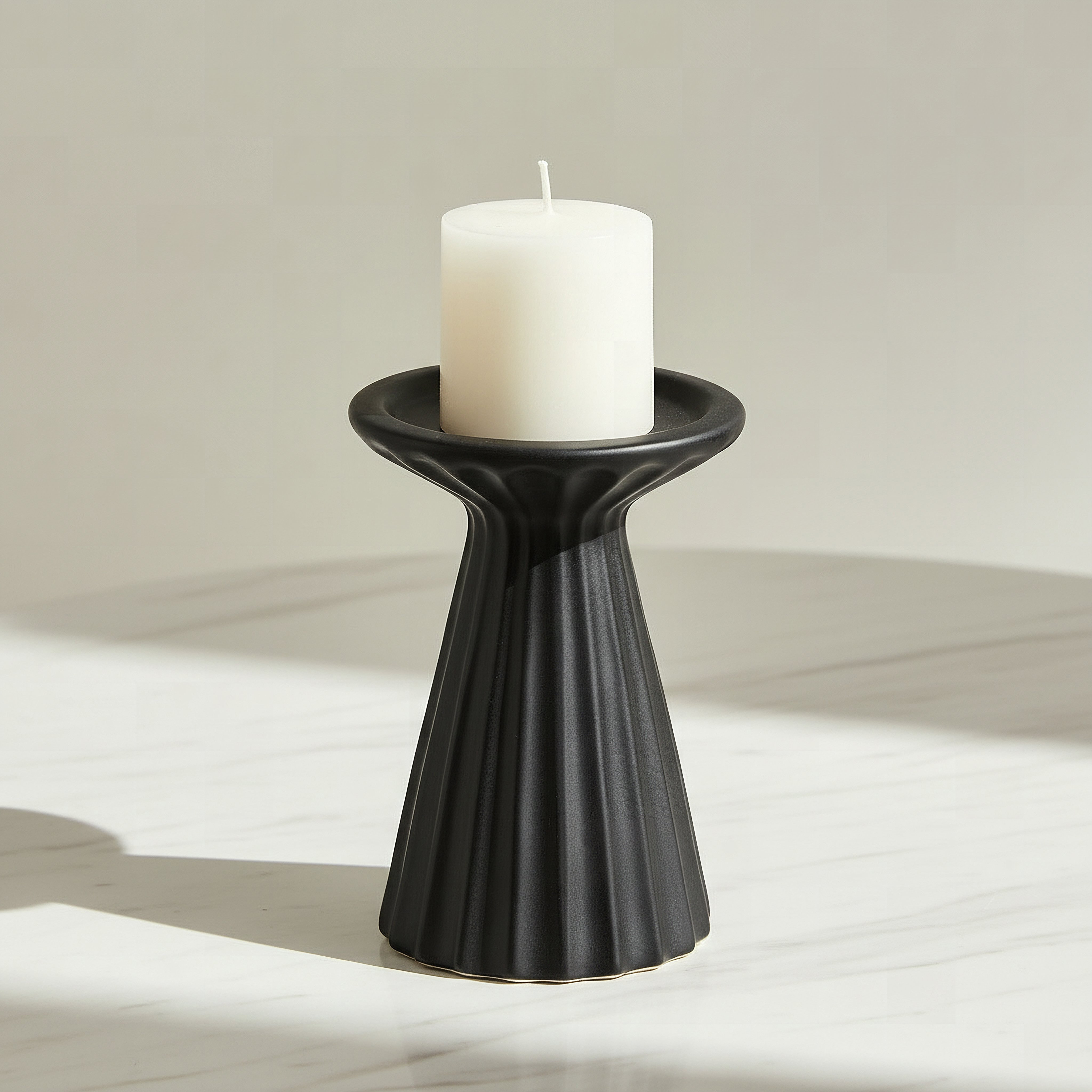 Monochrome Alora Decorative Pillar Candleholder - 10x10x14.5 cm-hbxlivingroom-decorandaccessories-candleholders-image-1