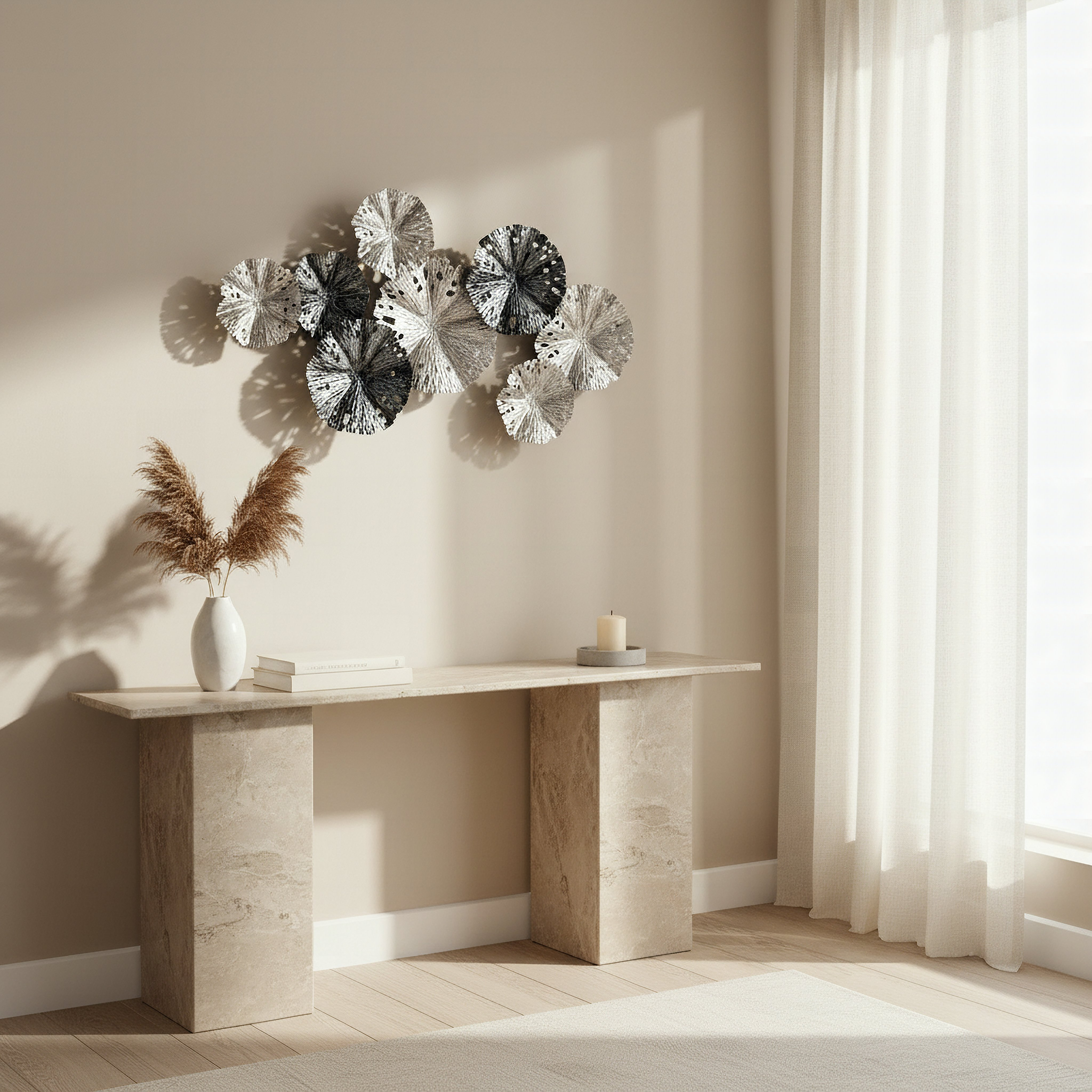 Percy Evara Monochrome Metal Wall Decor - 90x47x6 cm-hbxdiningroom-walldecor-wallart-image-3