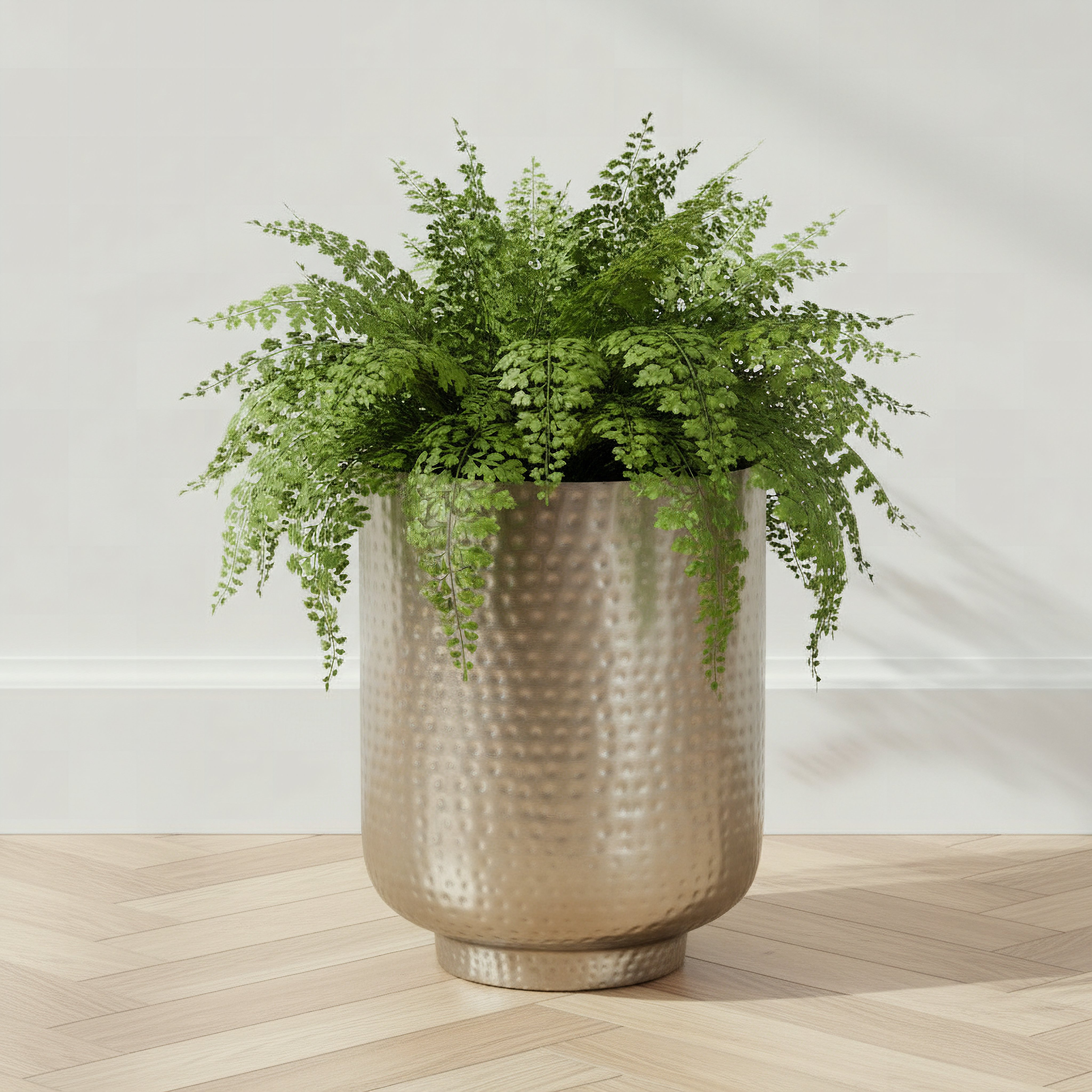 Aurum Avya Metal Hammered Planter with Base - 25.5x25.5x32.5 cm-hbxlivingroom-decorandaccessories-plantersandurns-image-1