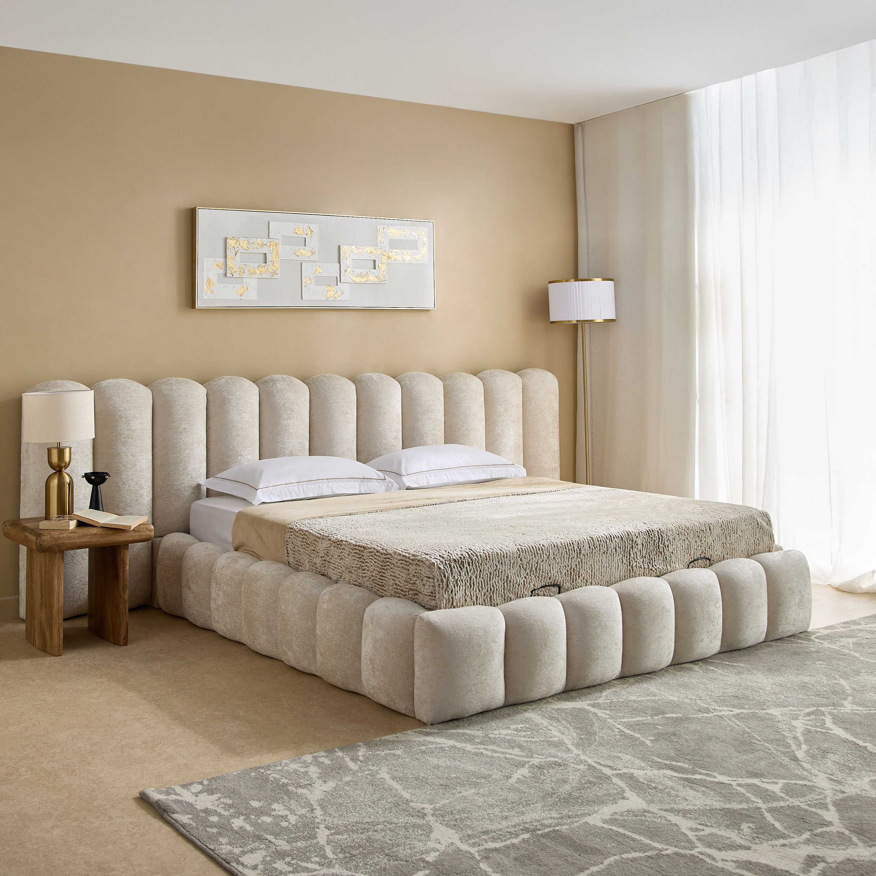 Cloudline Extended Queen Headboard with Hydraulic Base - 160x200 cm-hbxbedroom-bedsandbedsets-beds-queen-image-1