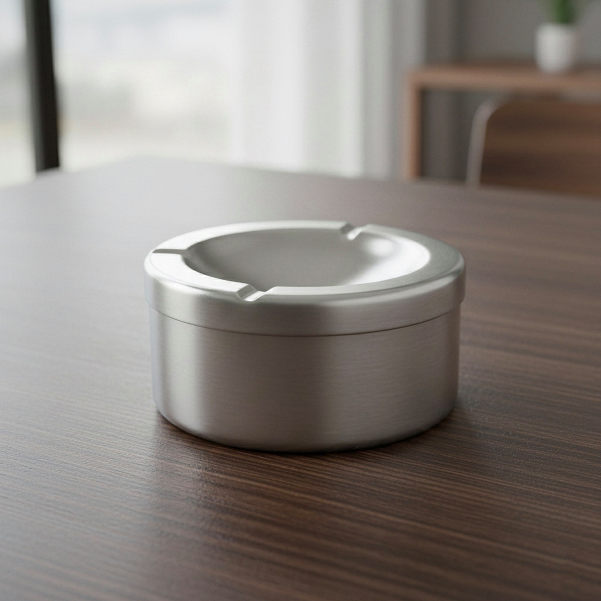 Feast Stainless Steel Round Ashtray - 12x12x6 cm-hbxdecorandfurnishings-tabletop-glassware-image-1