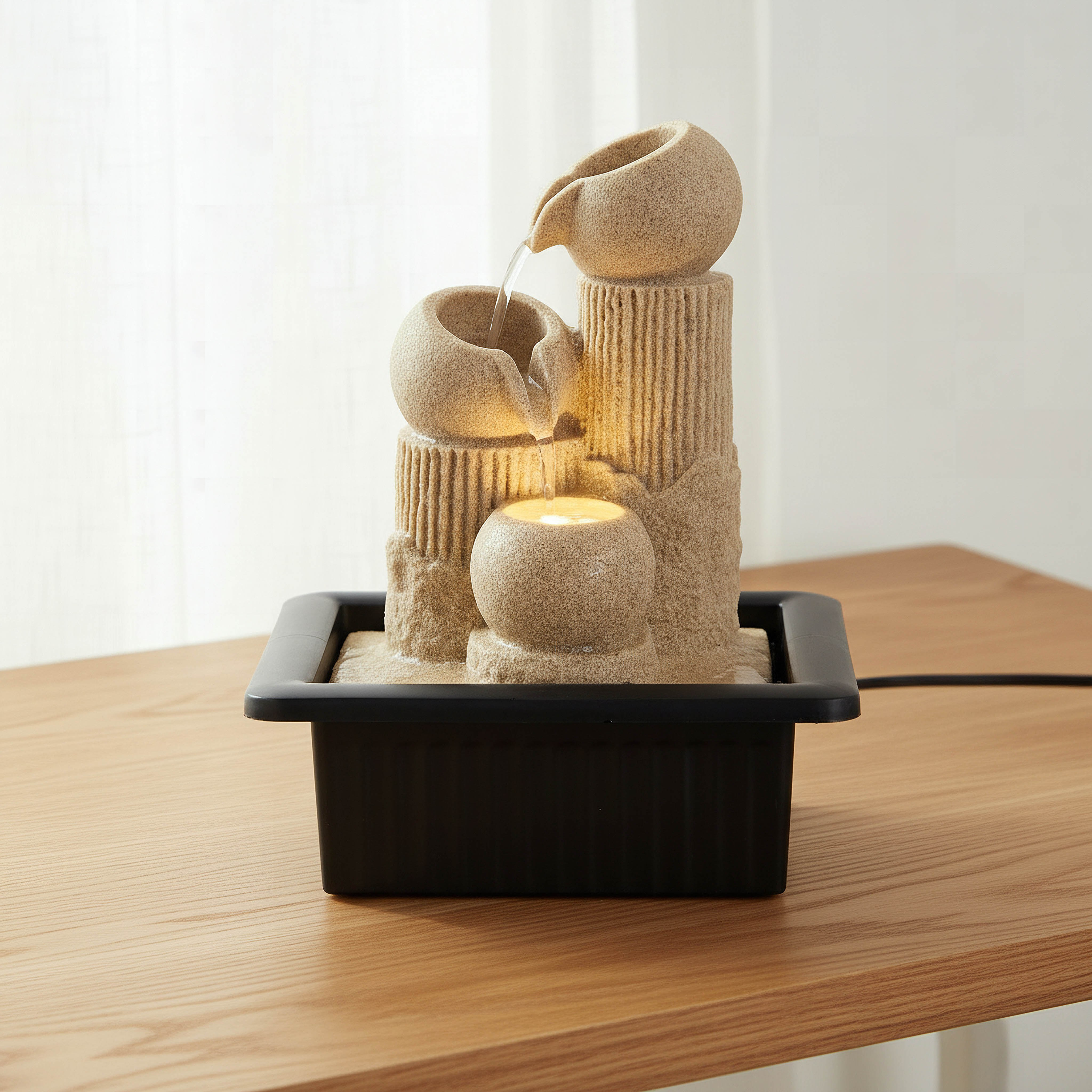 Albane Modern Fountain with LED Light - 21x17x25 cm-hbxhomeware-hbxdecorandfurnishings-image-1