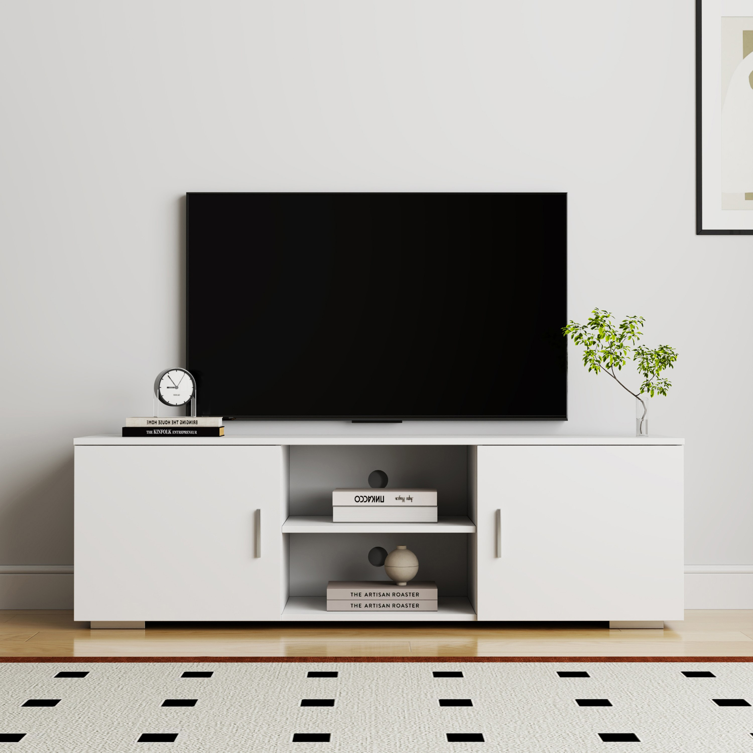 Movo Niva TV Unit for TVs upto 65 inches with 2 Doors and 2-Tier Open Shelf-hbxlivingroom-mediaunitsandstorage-tvunits-image-1