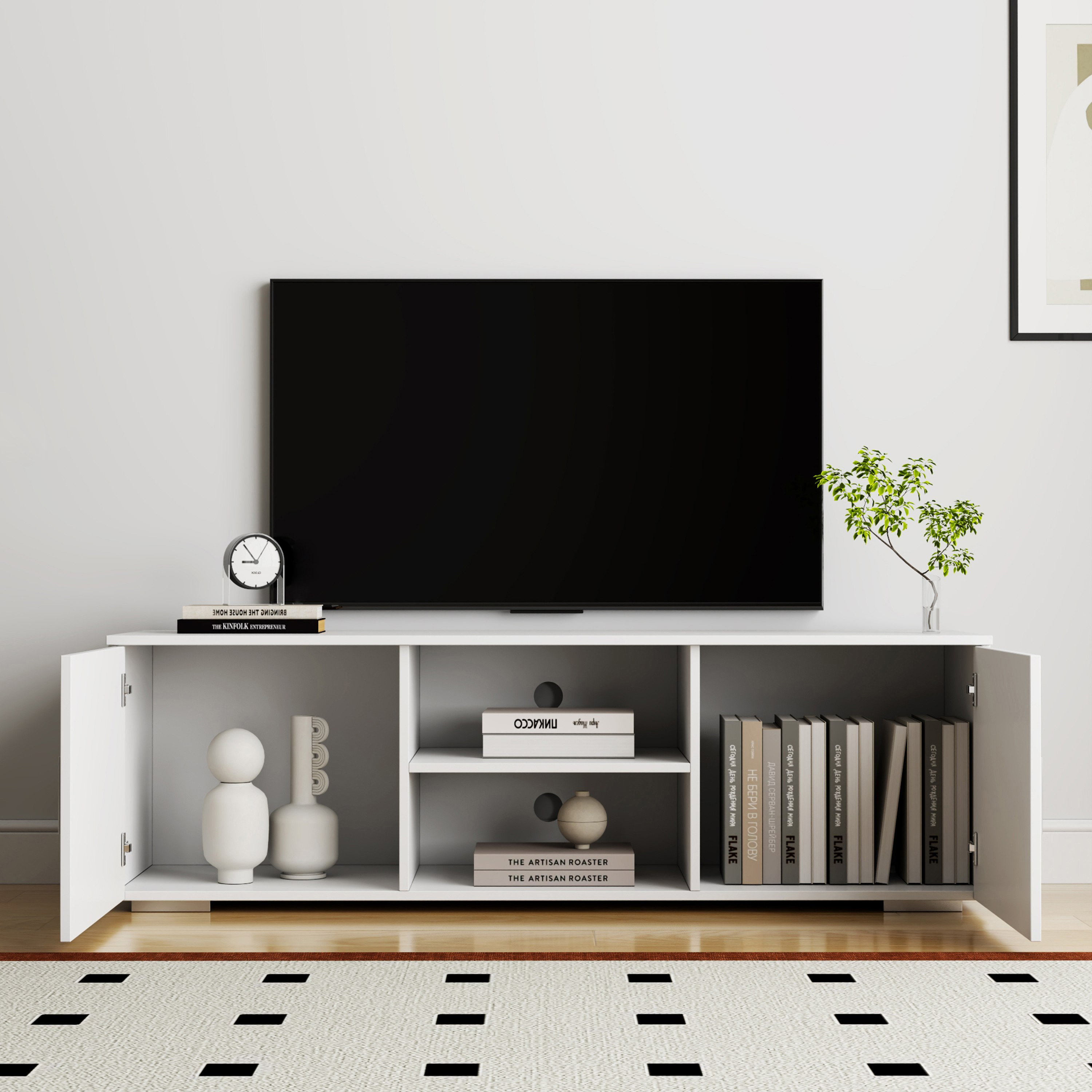 Movo Niva TV Unit for TVs upto 65 inches with 2 Doors and 2-Tier Open Shelf-hbxlivingroom-mediaunitsandstorage-tvunits-image-2