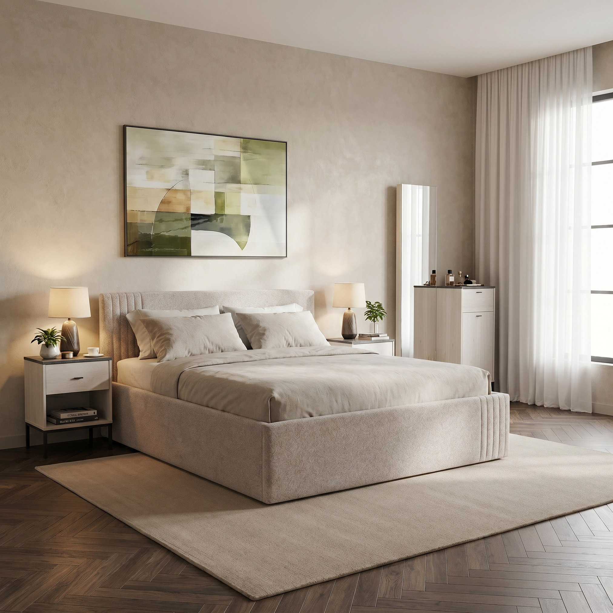 Movo Bellagio Upholstered Hydraulic Storage 4-Piece King Bedroom Set - 180x200 cm-hbxbedroom-bedsandbedsets-bedroomsets-king-image-1