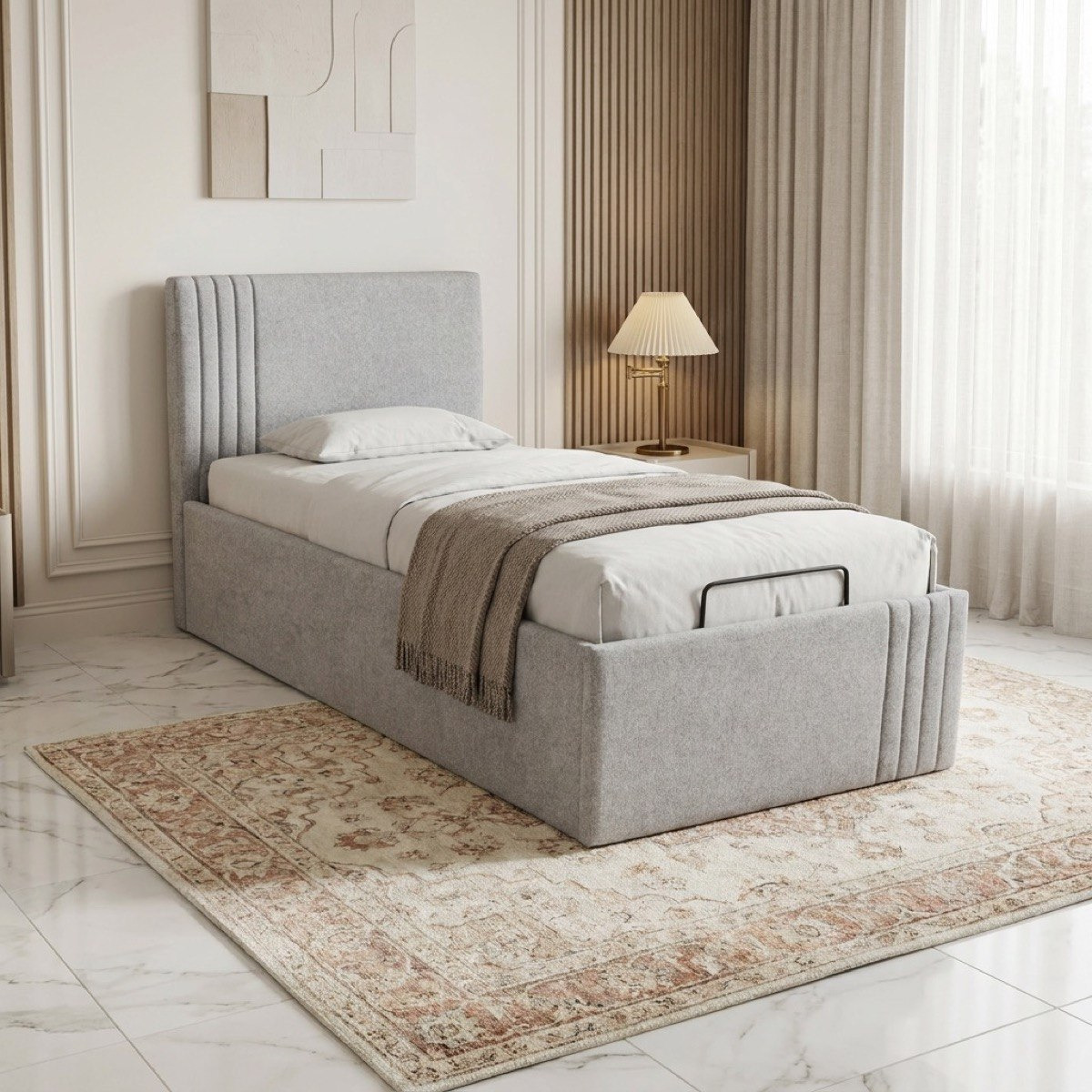 Frankfurt NXT Upholstered Hydraulic Storage Single Bed - 90x200 cm-hbxkidsandyouth-bedsandbedsets-beds-single-image-1