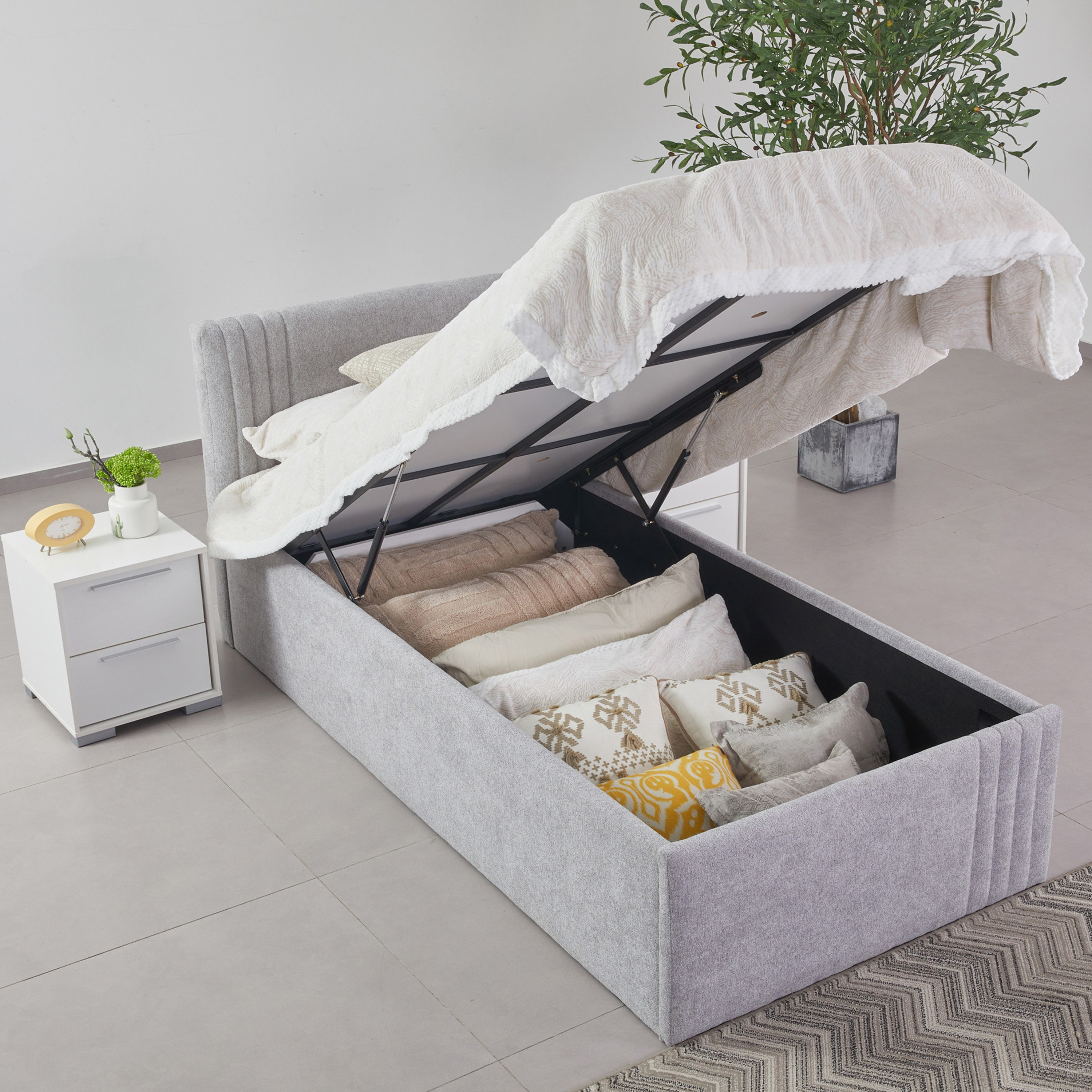 Frankfurt NXT Upholstered Hydraulic Storage Single Bed - 90x200 cm-hbxkidsandyouth-bedsandbedsets-beds-single-image-5