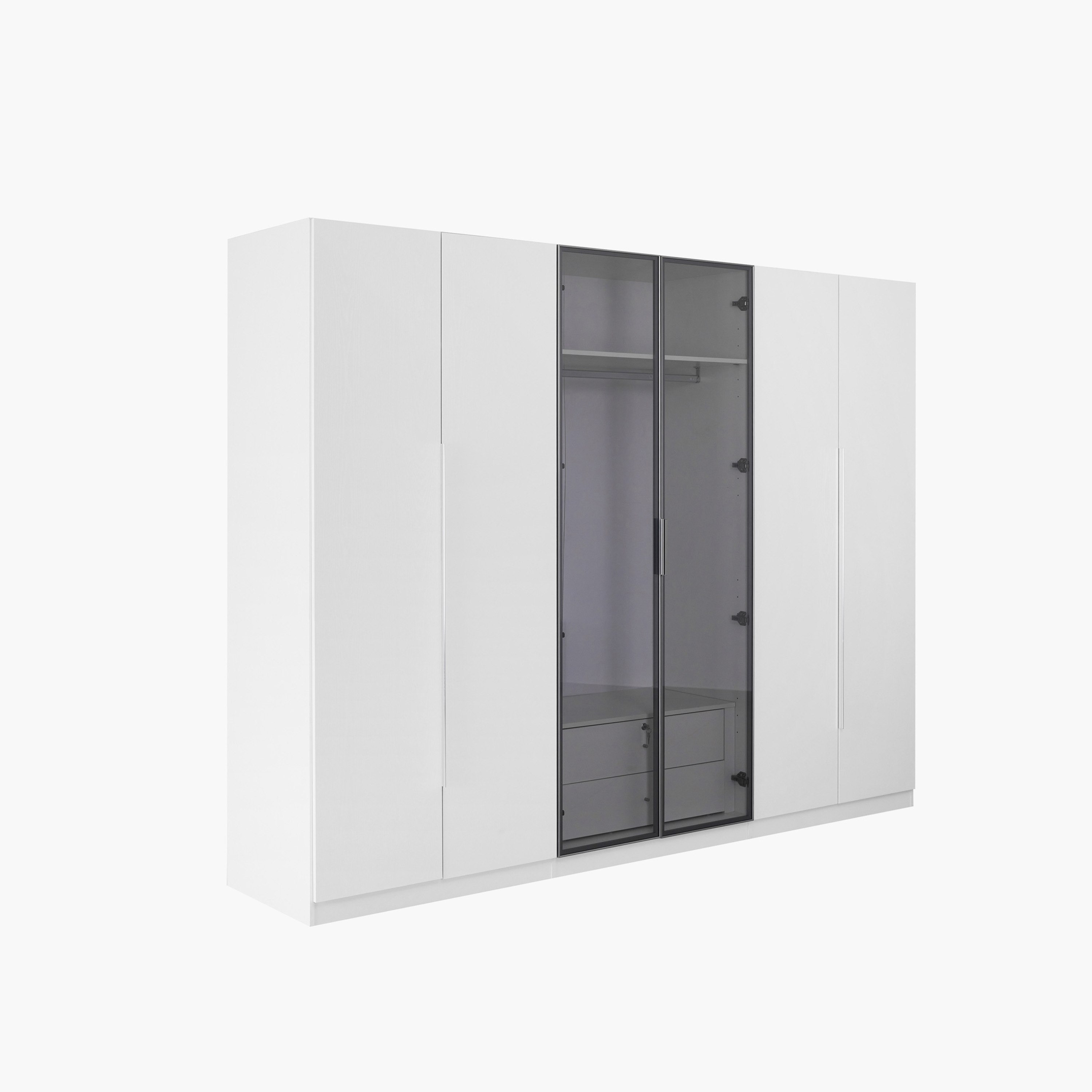 خزانة ملابس ذكية 6 أبواب بزجاج شفاف ودرجين من فرانكفورت-hbxfurniture-wardrobes-image-4