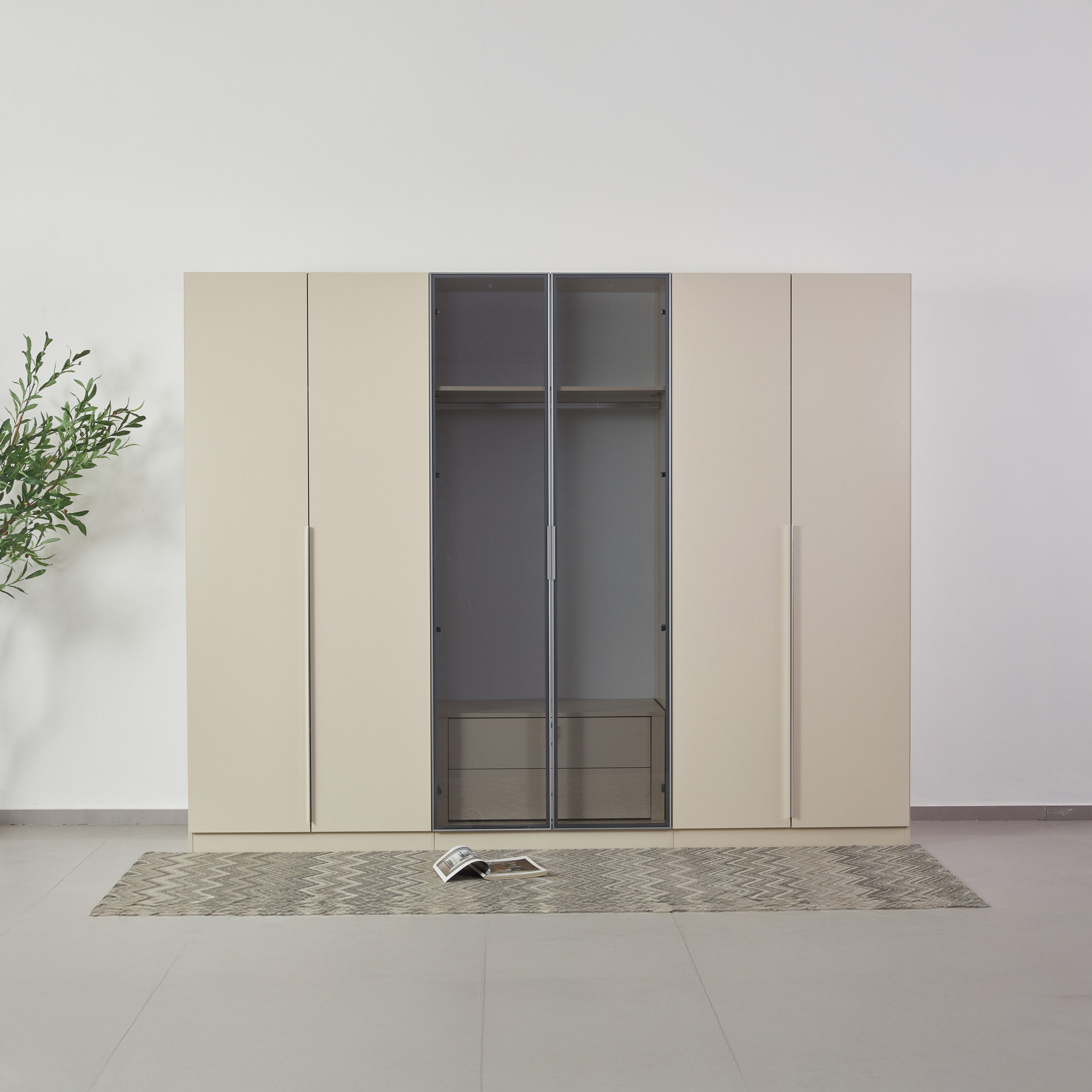 Teverina Smart 6-Door Transparent Glass Wardrobe with 2 Drawers-hbxfurniture-wardrobes-image-1