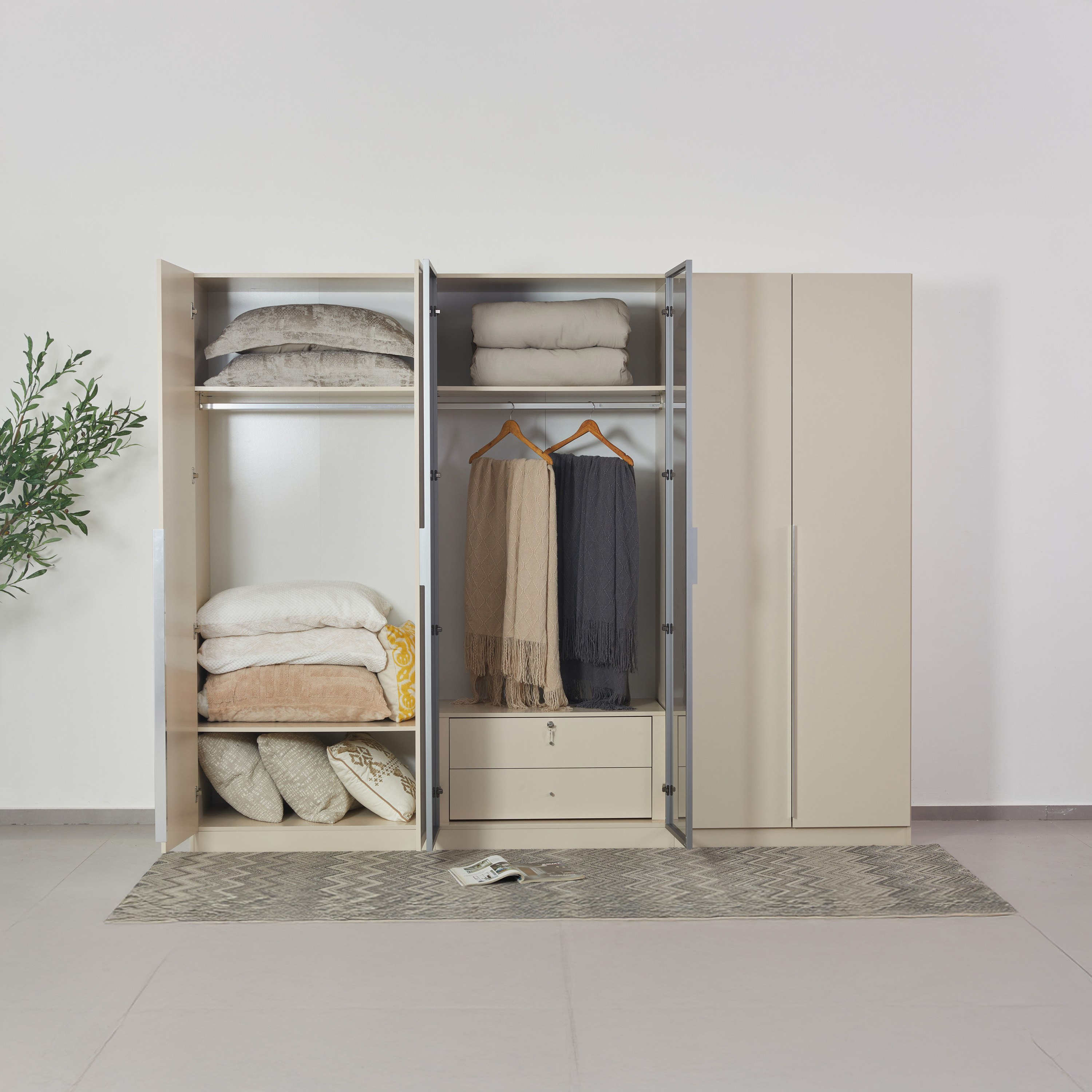Teverina Smart 6-Door Transparent Glass Wardrobe with 2 Drawers-hbxfurniture-wardrobes-image-2