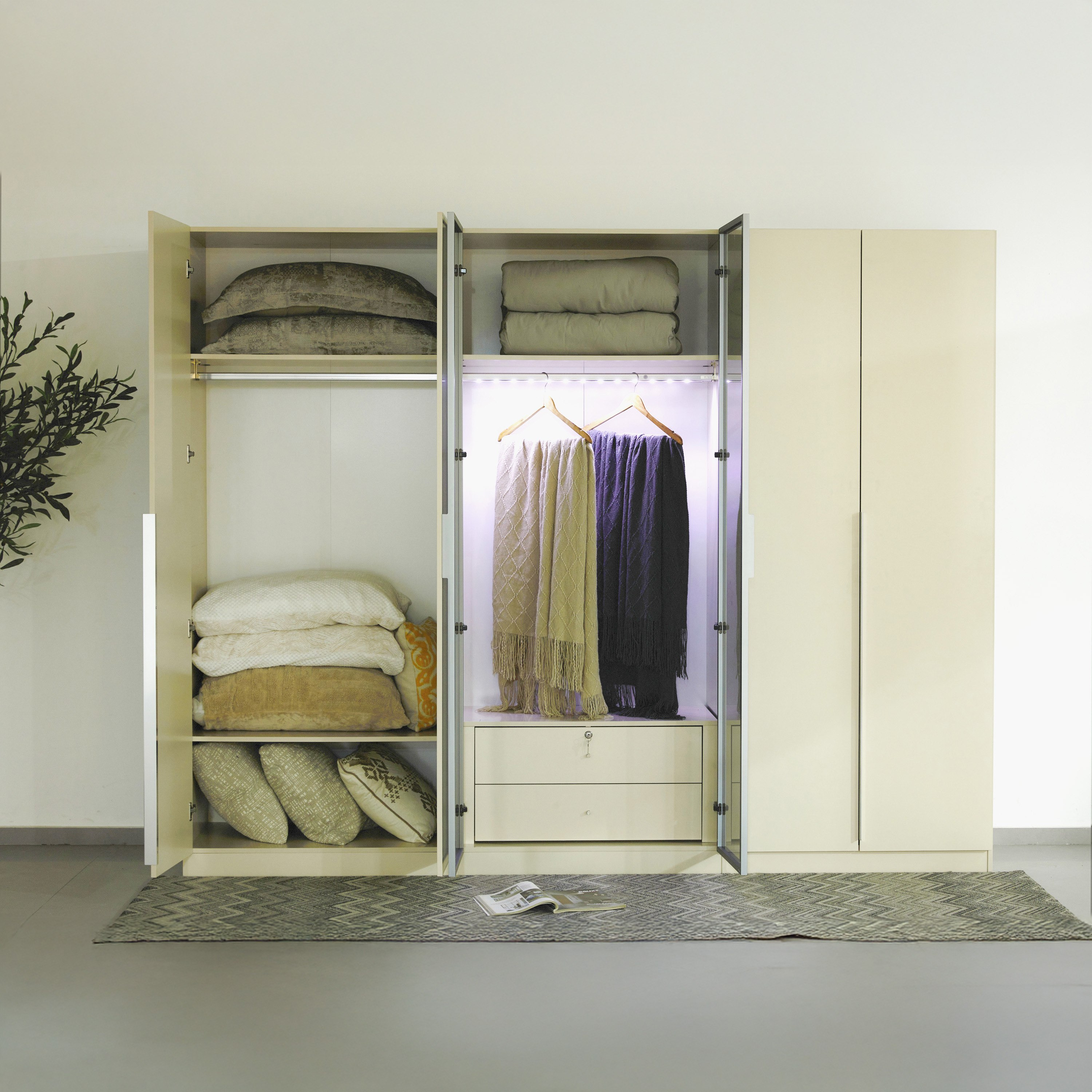 Teverina Smart 6-Door Transparent Glass Wardrobe with 2 Drawers-hbxfurniture-wardrobes-image-3
