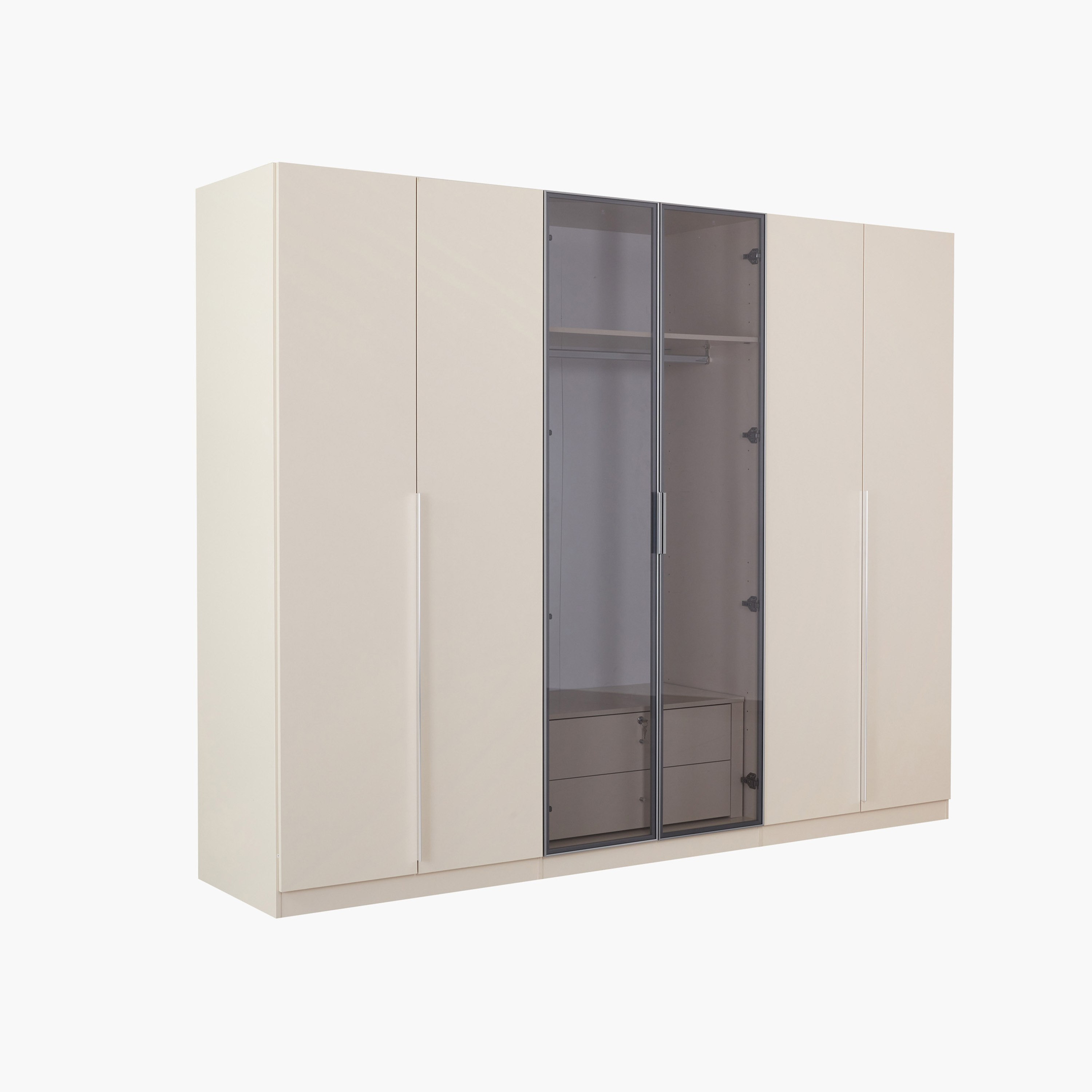 Teverina Smart 6-Door Transparent Glass Wardrobe with 2 Drawers-hbxfurniture-wardrobes-image-4