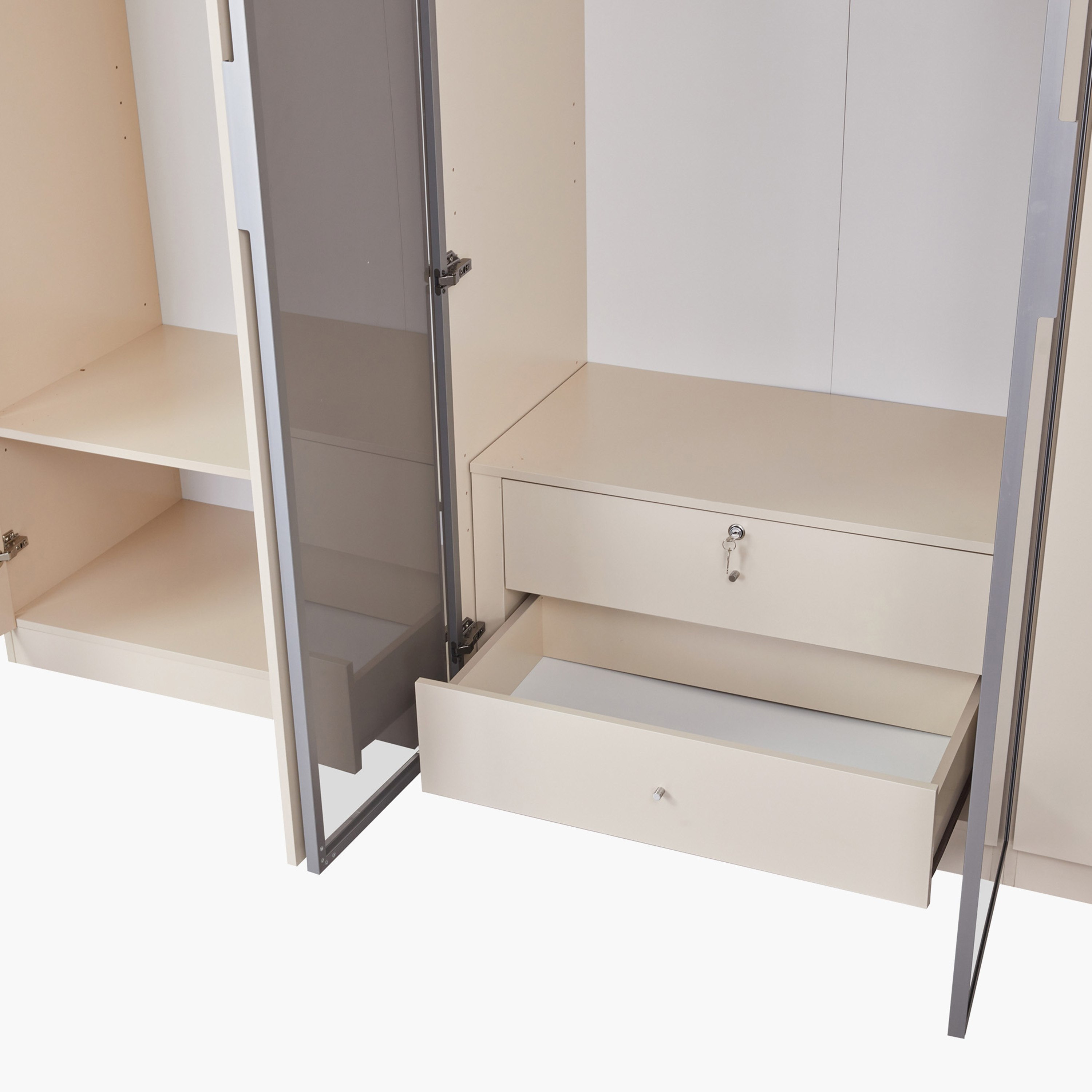 Teverina Smart 6-Door Transparent Glass Wardrobe with 2 Drawers-hbxfurniture-wardrobes-image-7