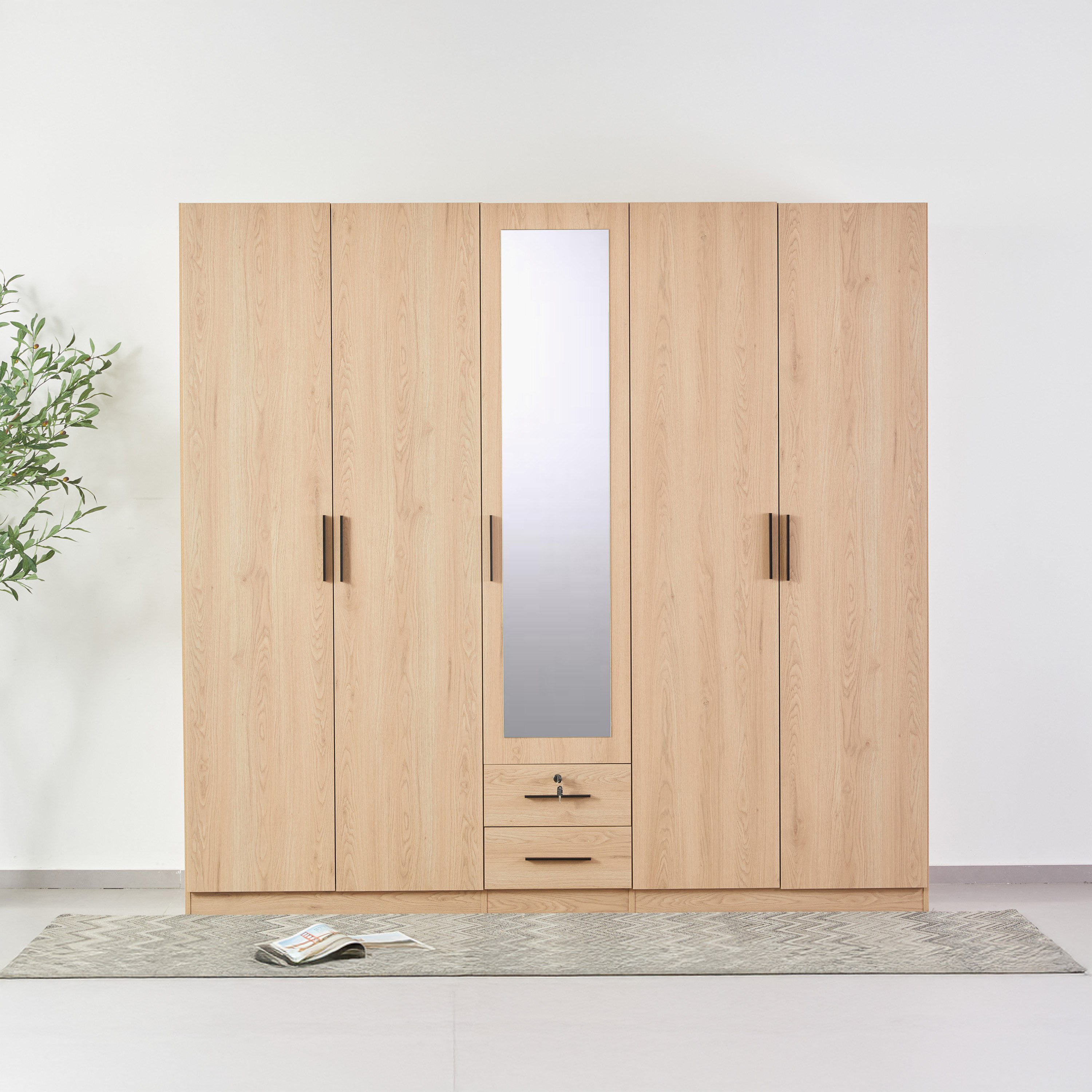 Movo Rivera 5 Door Wardrobe with 2 Drawers and Mirrors-hbxfurniture-wardrobes-image-1