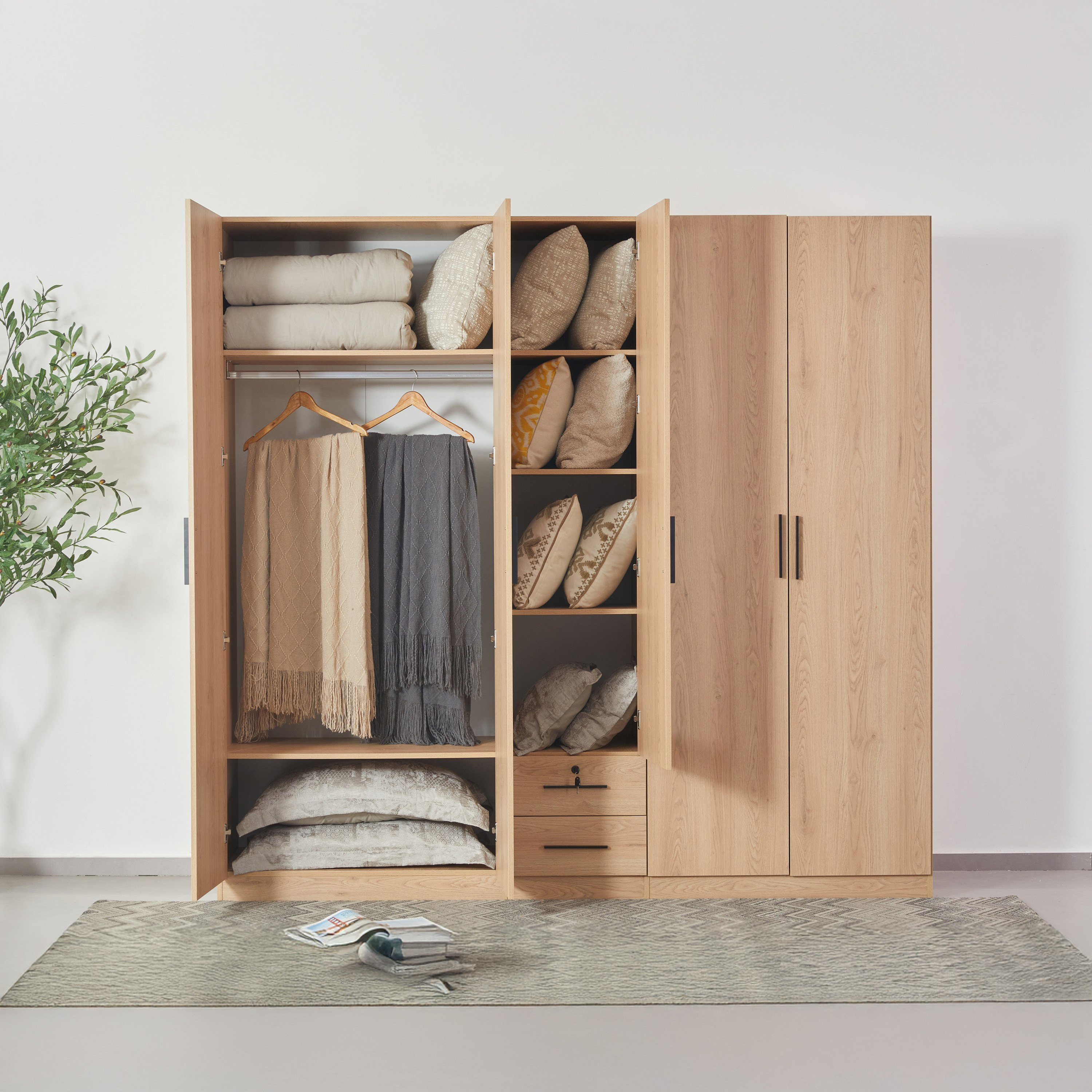 Movo Rivera 5 Door Wardrobe with 2 Drawers and Mirrors-hbxfurniture-wardrobes-image-2