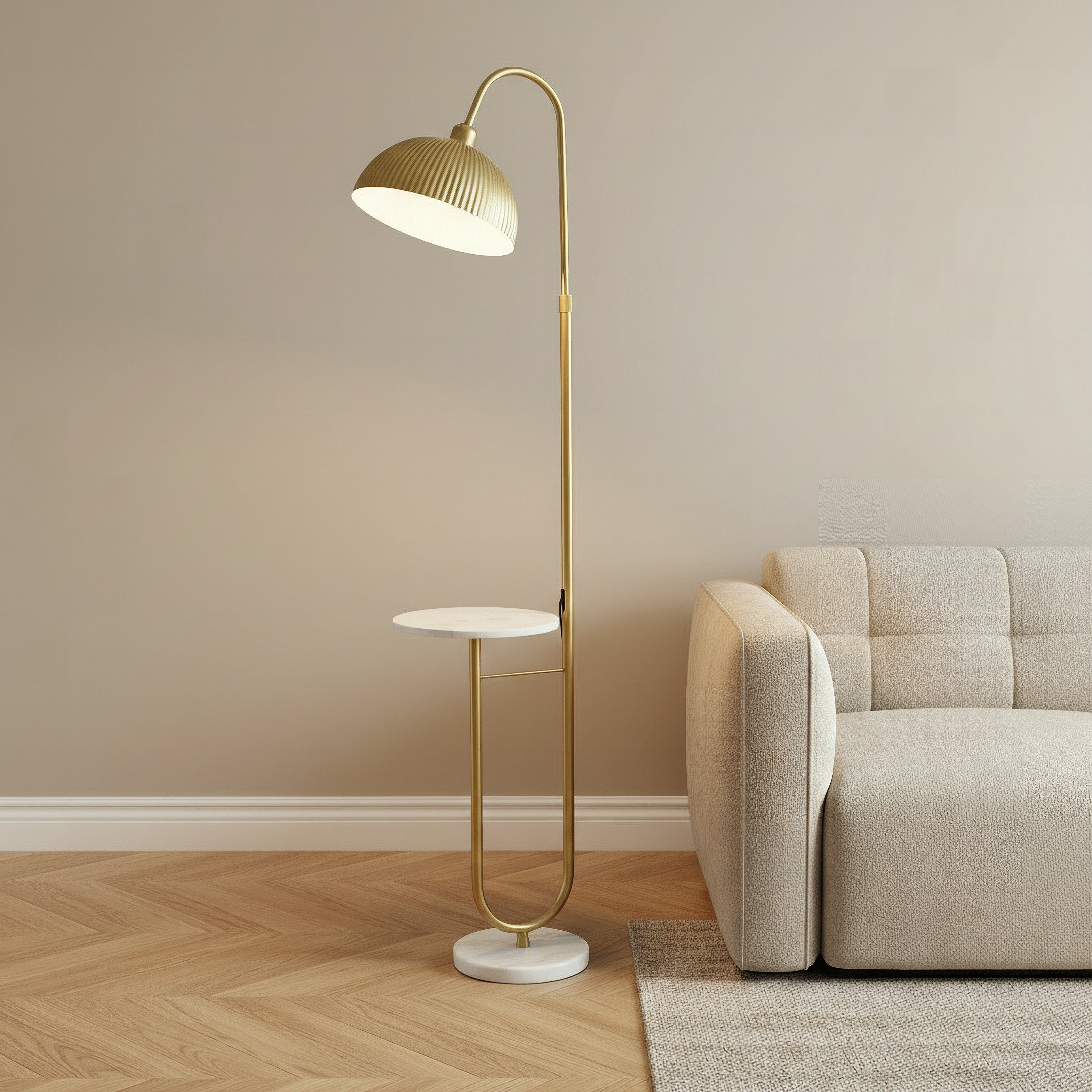 Bremer Metal Floor Lamp with Marble Top Side Table - 35x165 cm-hbxhomeware-hbxlivingroom-image-2