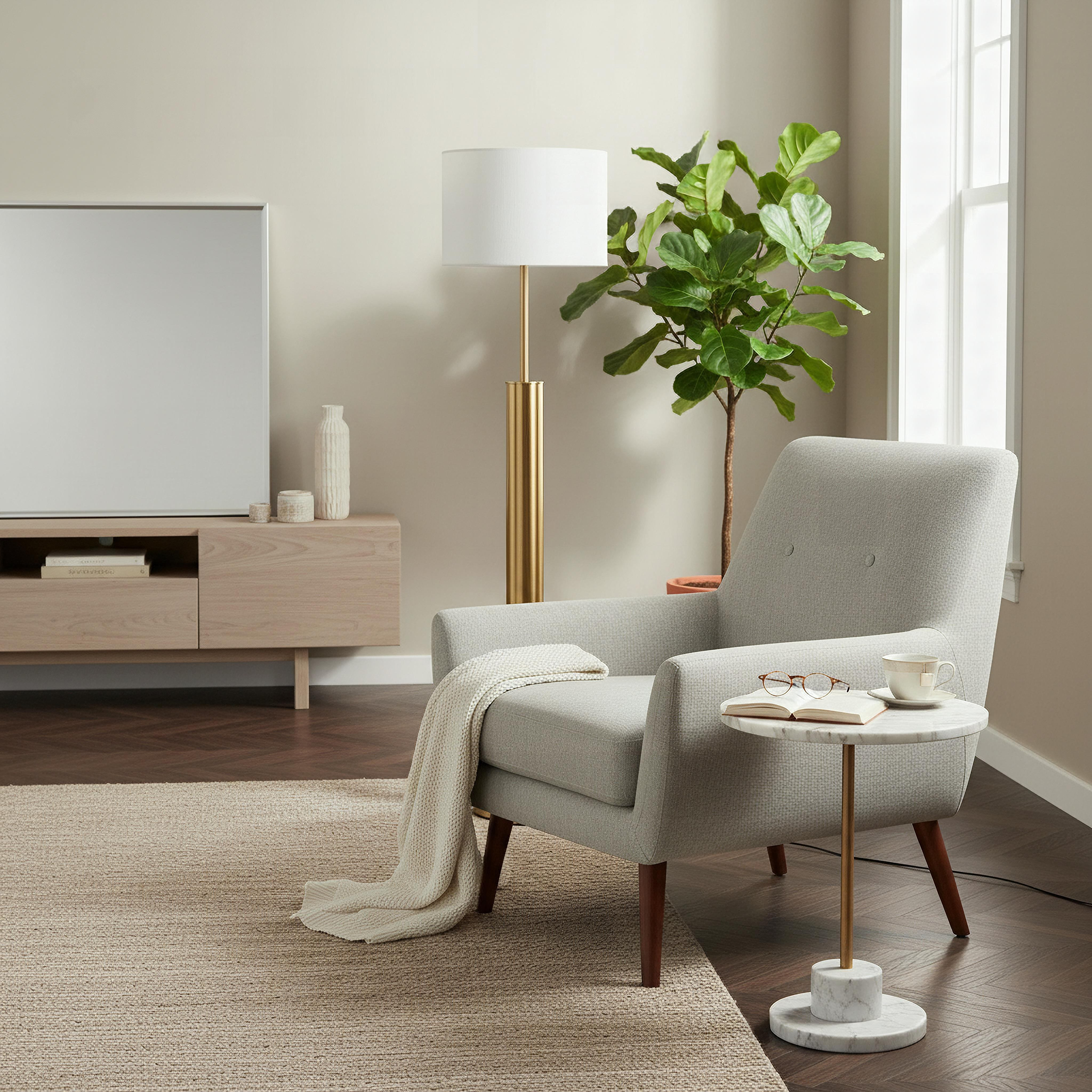مصباح أرضي معدن بقاعدة متينة وغطاء كتان من بريمر - 40x159 سم-hbxhomeware-hbxlivingroom-image-5
