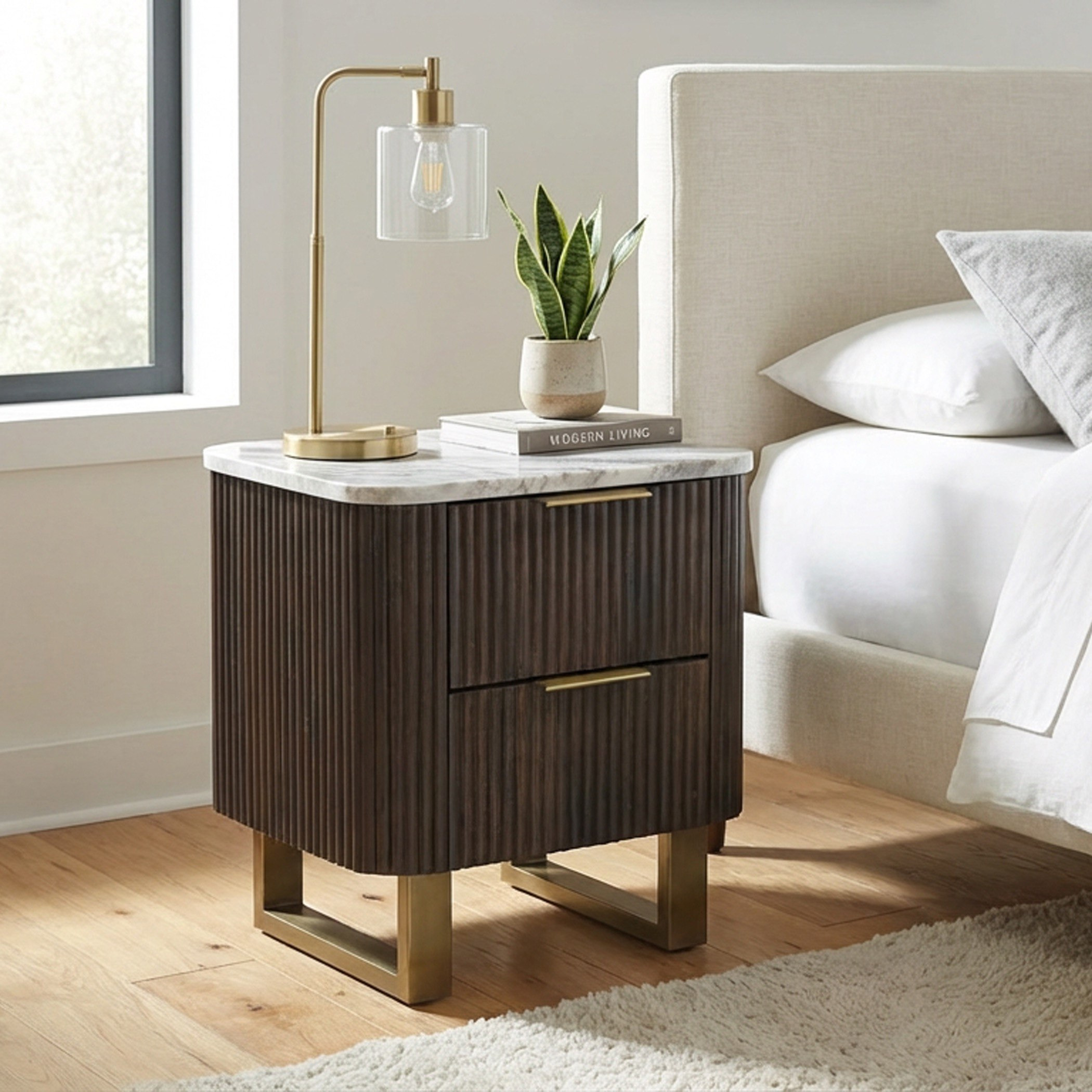 طاولة سرير جانبية بدرجين من الخشب الصلب مع سطح رخام أصلي من كافون فابيو-hbxfurniture-bedroom-nightstands-image-2