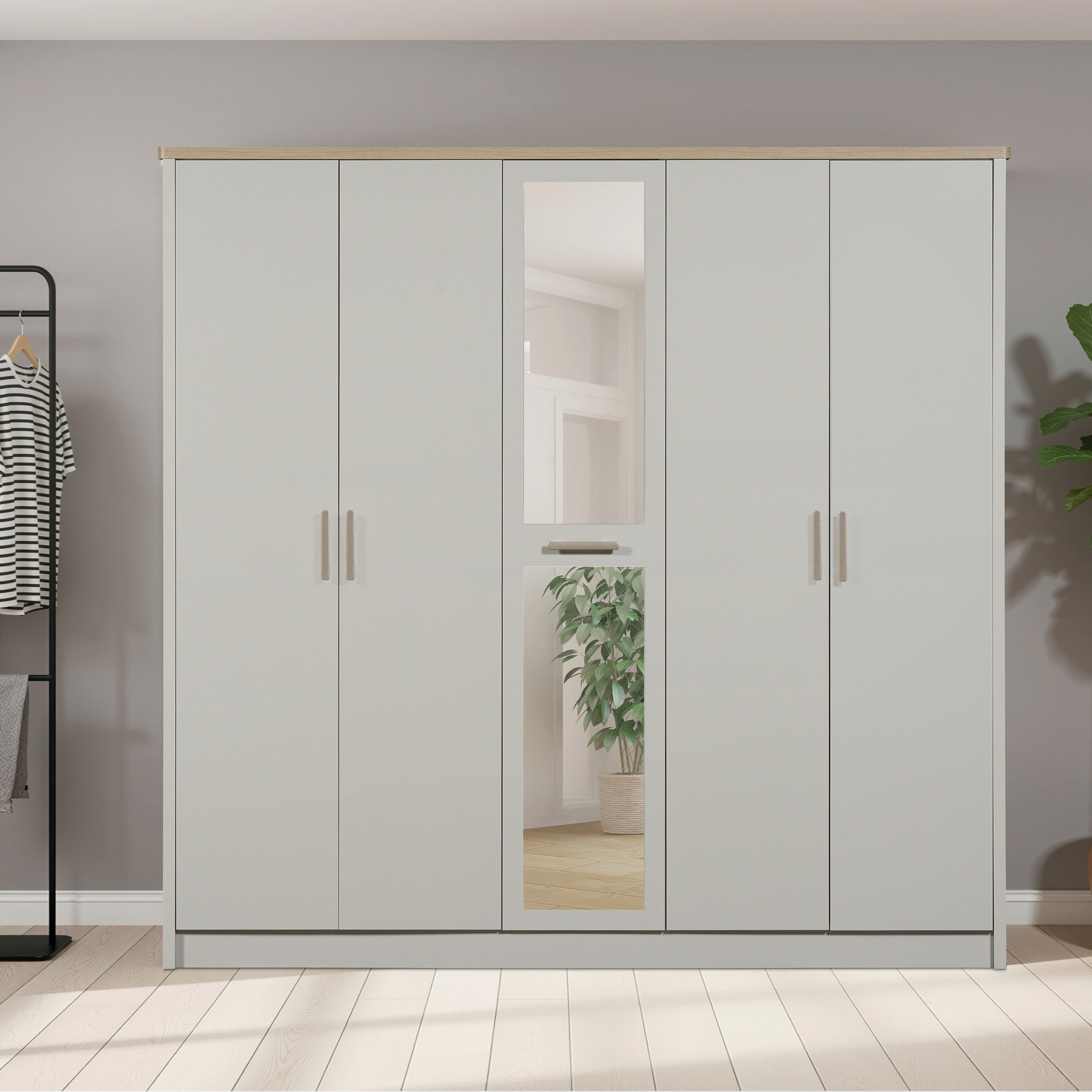 Movo Vasto 5-Door Wardrobe with Mirror-hbxfurniture-wardrobes-image-1