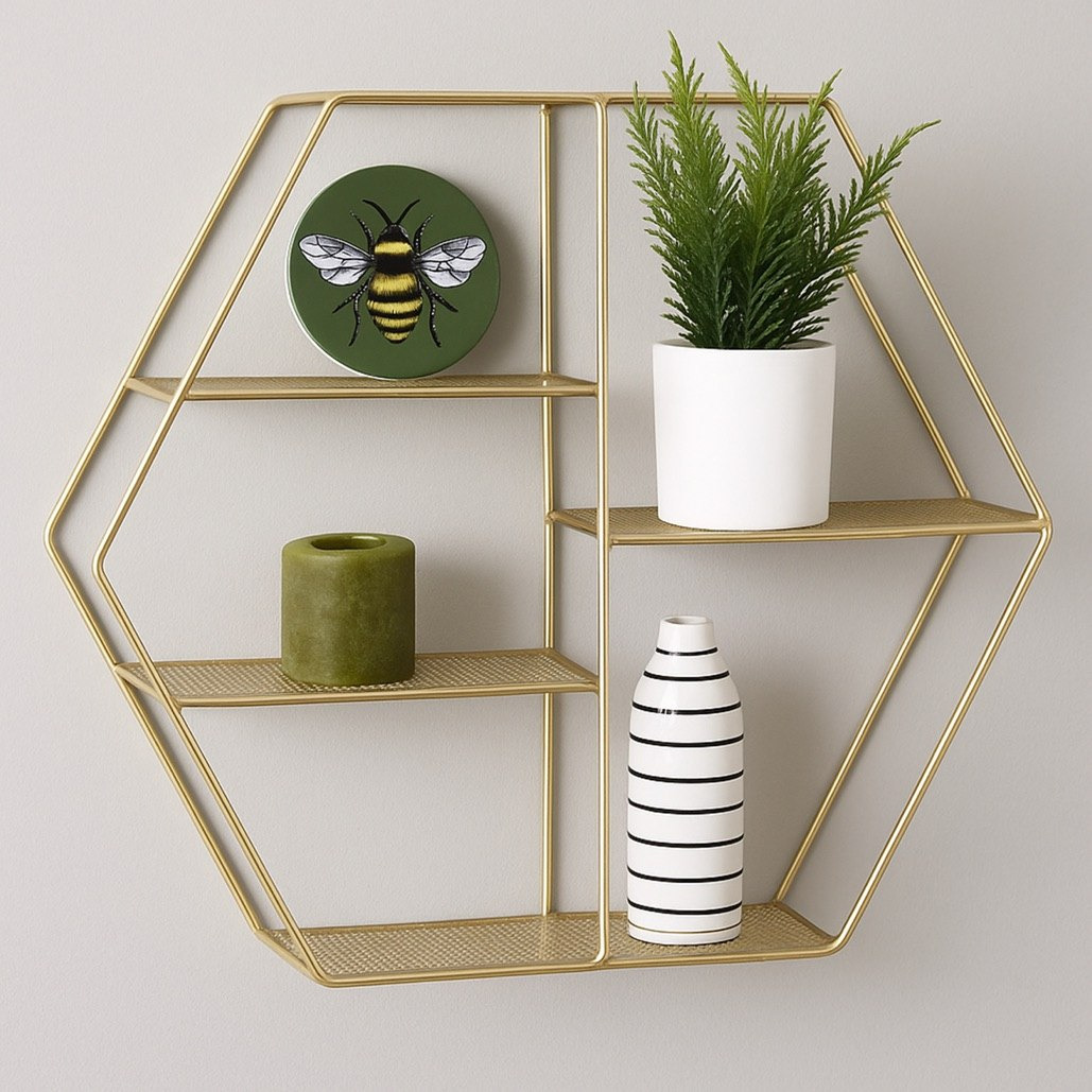 Sera Hexagon 3-Tier Wall Shelf - 53x12x61 cm-hbxfurniture-mediaunitsandstorage-wallshelves-image-1