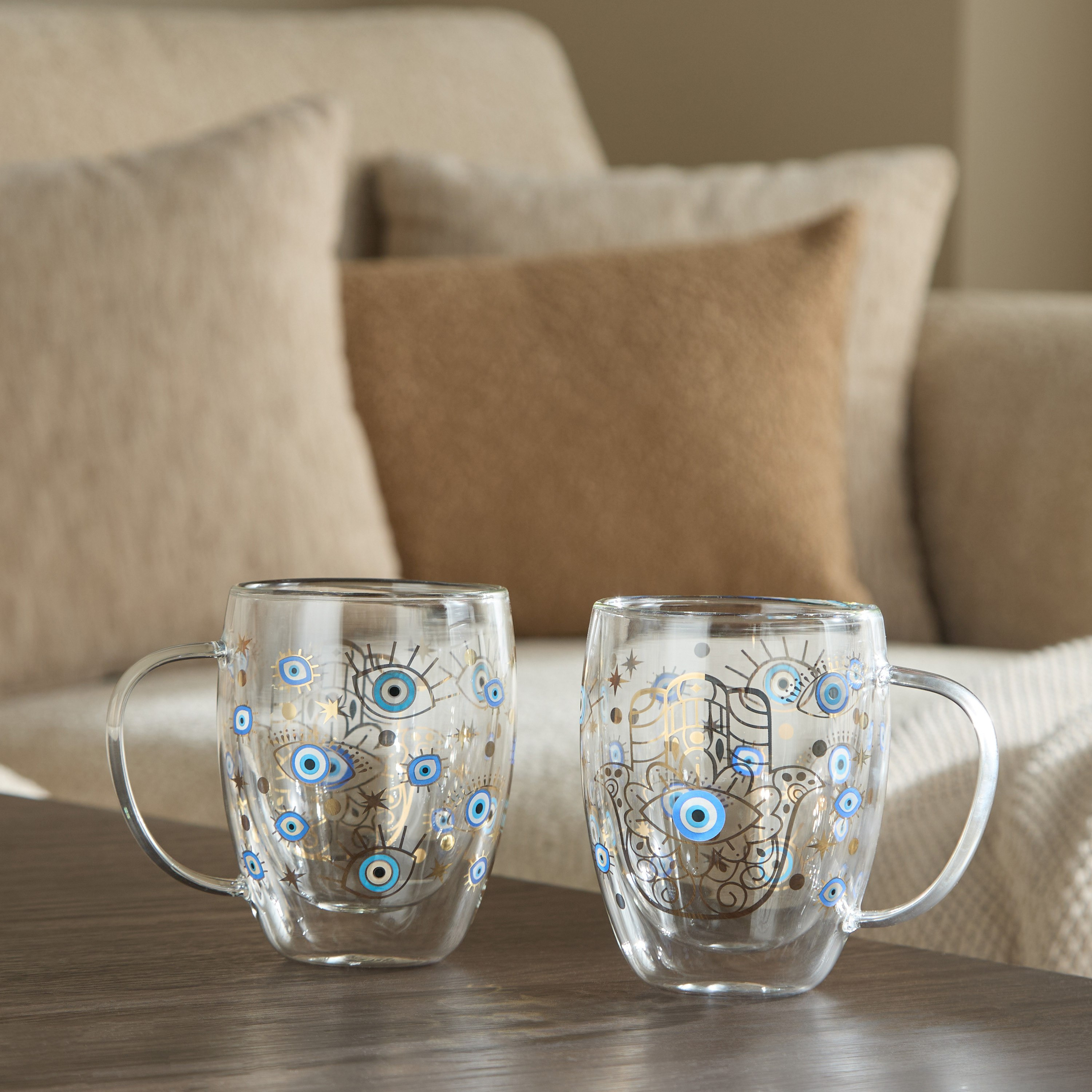 Zen Borosilicate Glass 2-Piece Evil Eye Double Wall Glass Set - 350 ml-hbxdecorandfurnishings-tabletop-glassware-image-4