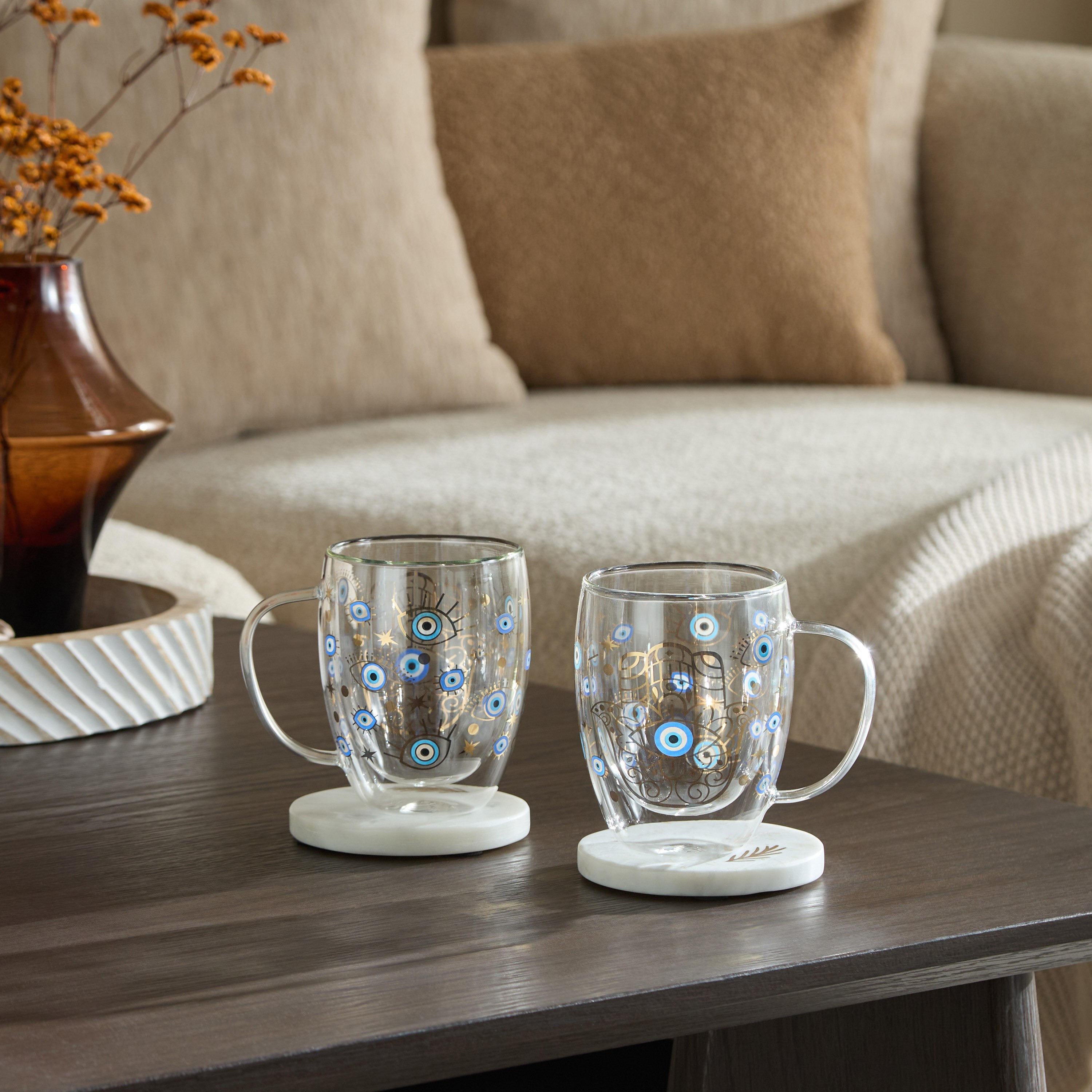 Zen Borosilicate Glass 2-Piece Evil Eye Double Wall Glass Set - 350 ml-hbxdecorandfurnishings-tabletop-glassware-image-8