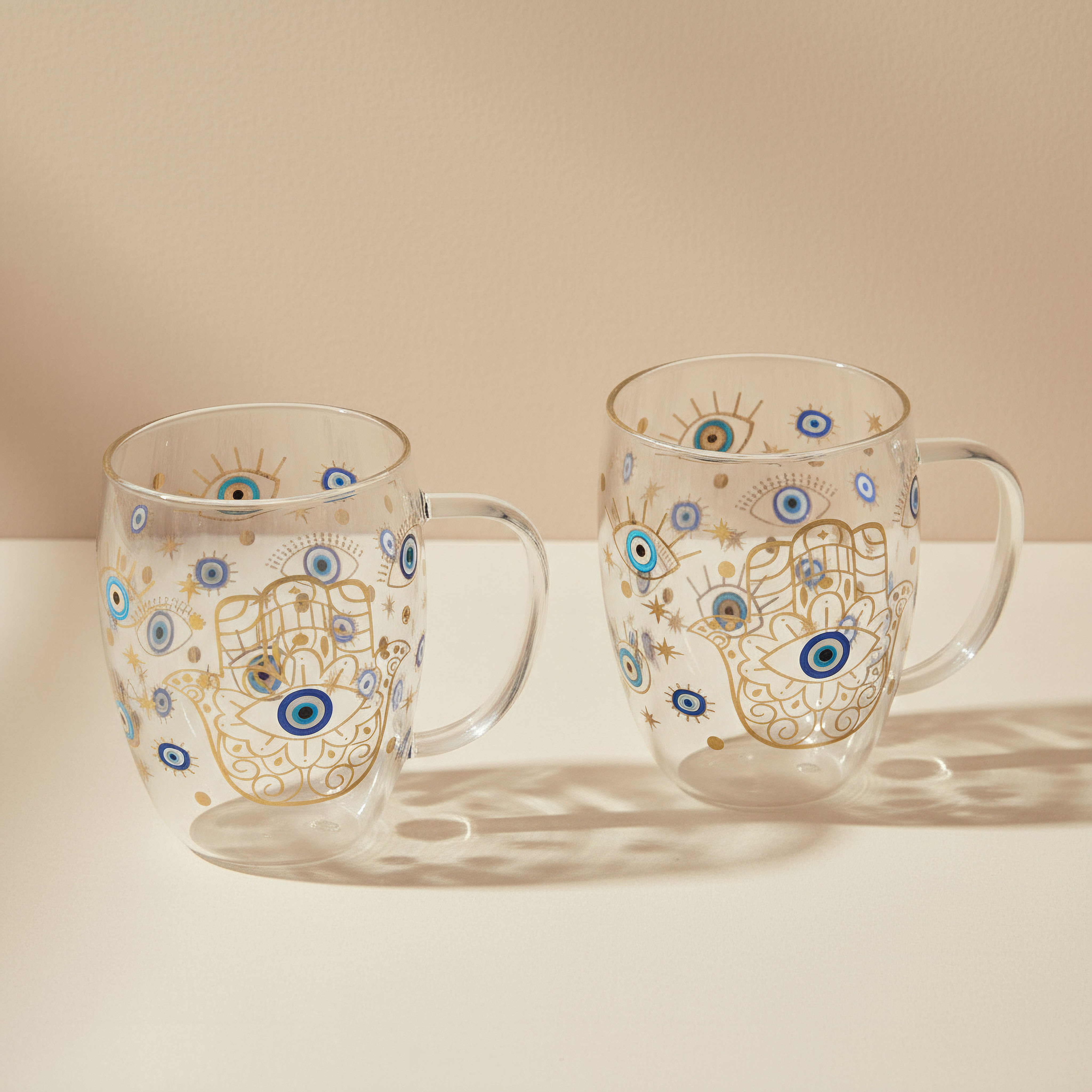 Zen Borosilicate Glass 2-Piece Evil Eye Double Wall Glass Set - 350 ml-hbxdecorandfurnishings-tabletop-glassware-image-1