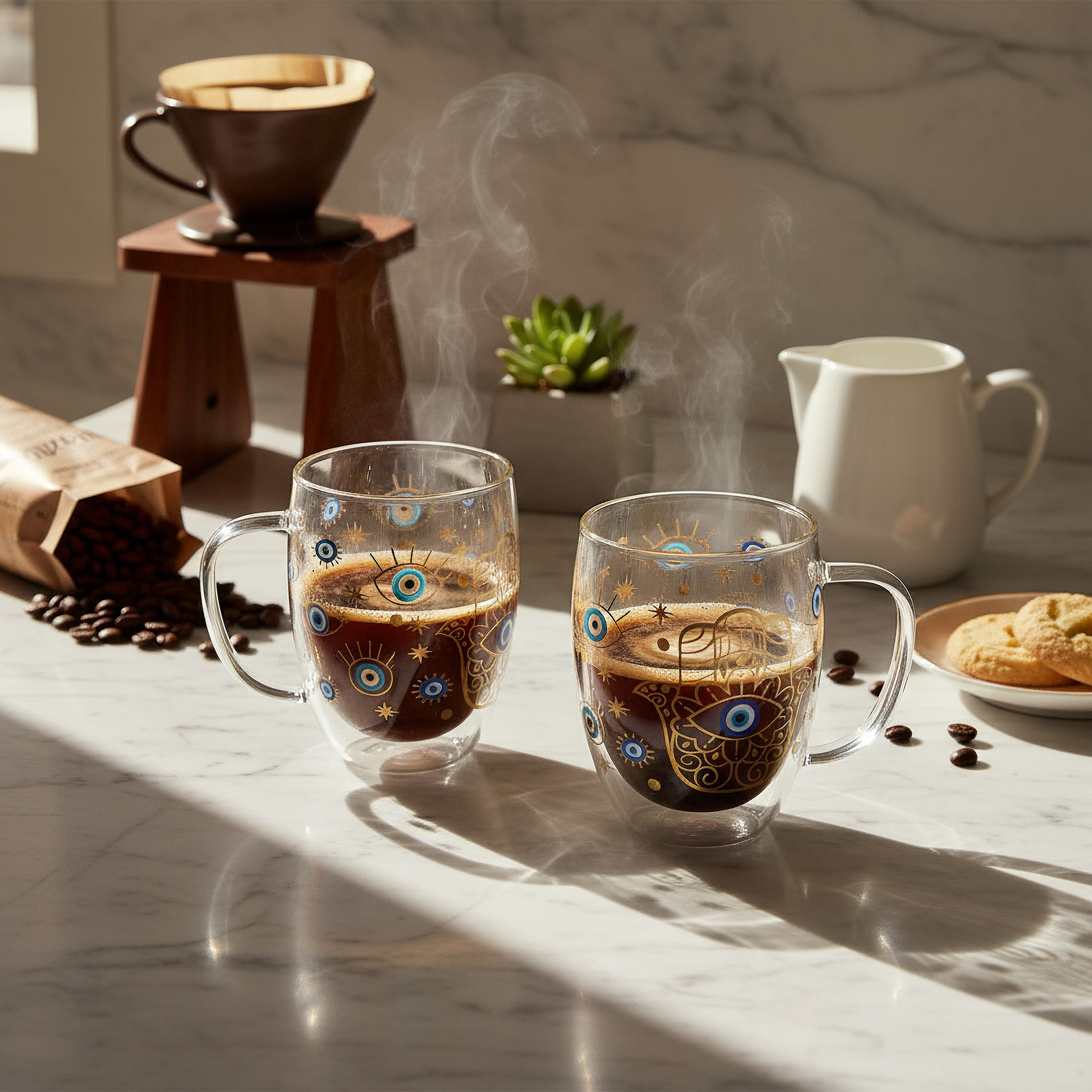 Zen Borosilicate Glass 2-Piece Evil Eye Double Wall Glass Set - 350 ml-hbxdecorandfurnishings-tabletop-glassware-image-3