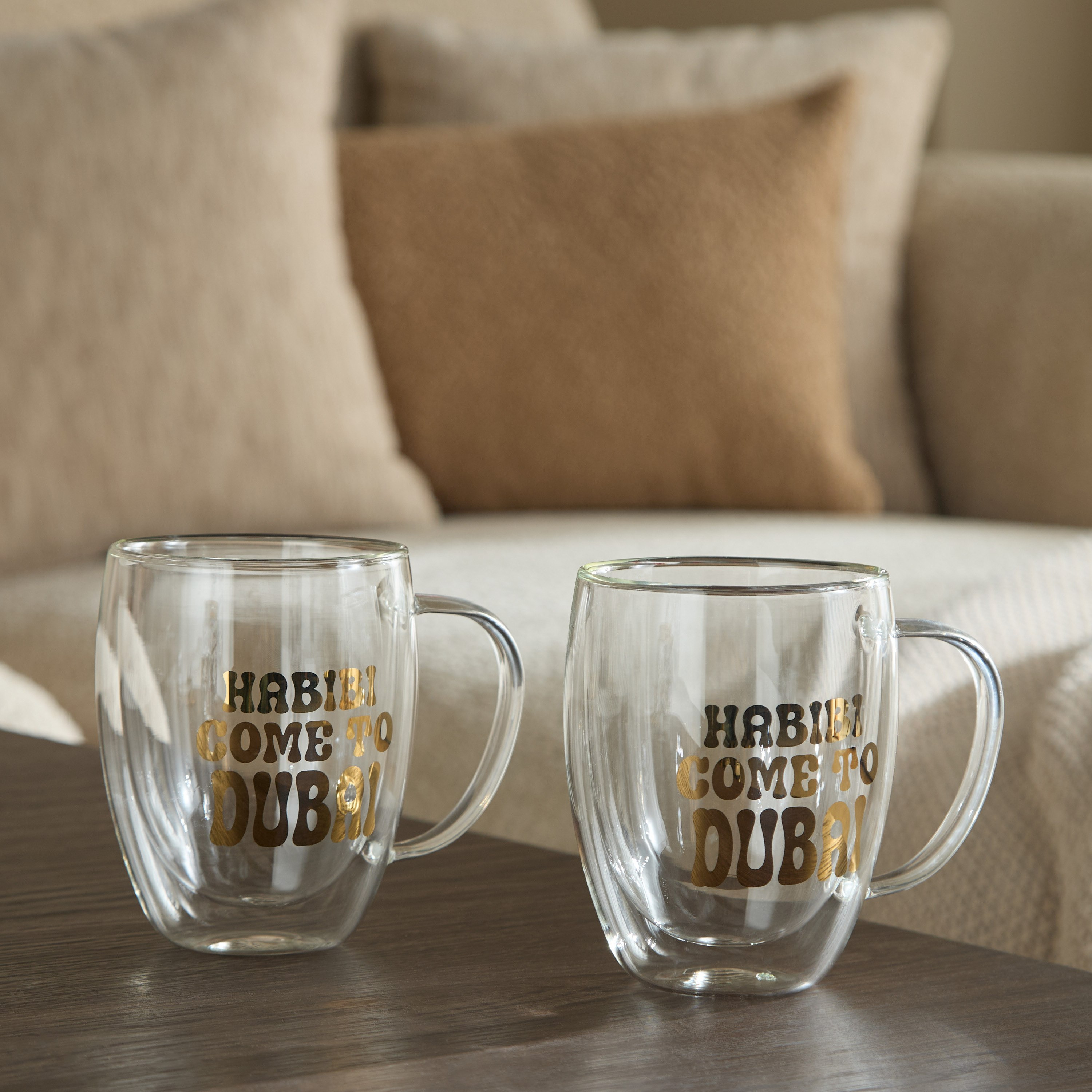Zen Borosilicate Glass 2-Piece Habibi Come to Dubai Printed Double Wall Mug with Handle - 350 ml-hbxdecorandfurnishings-tabletop-glassware-image-4