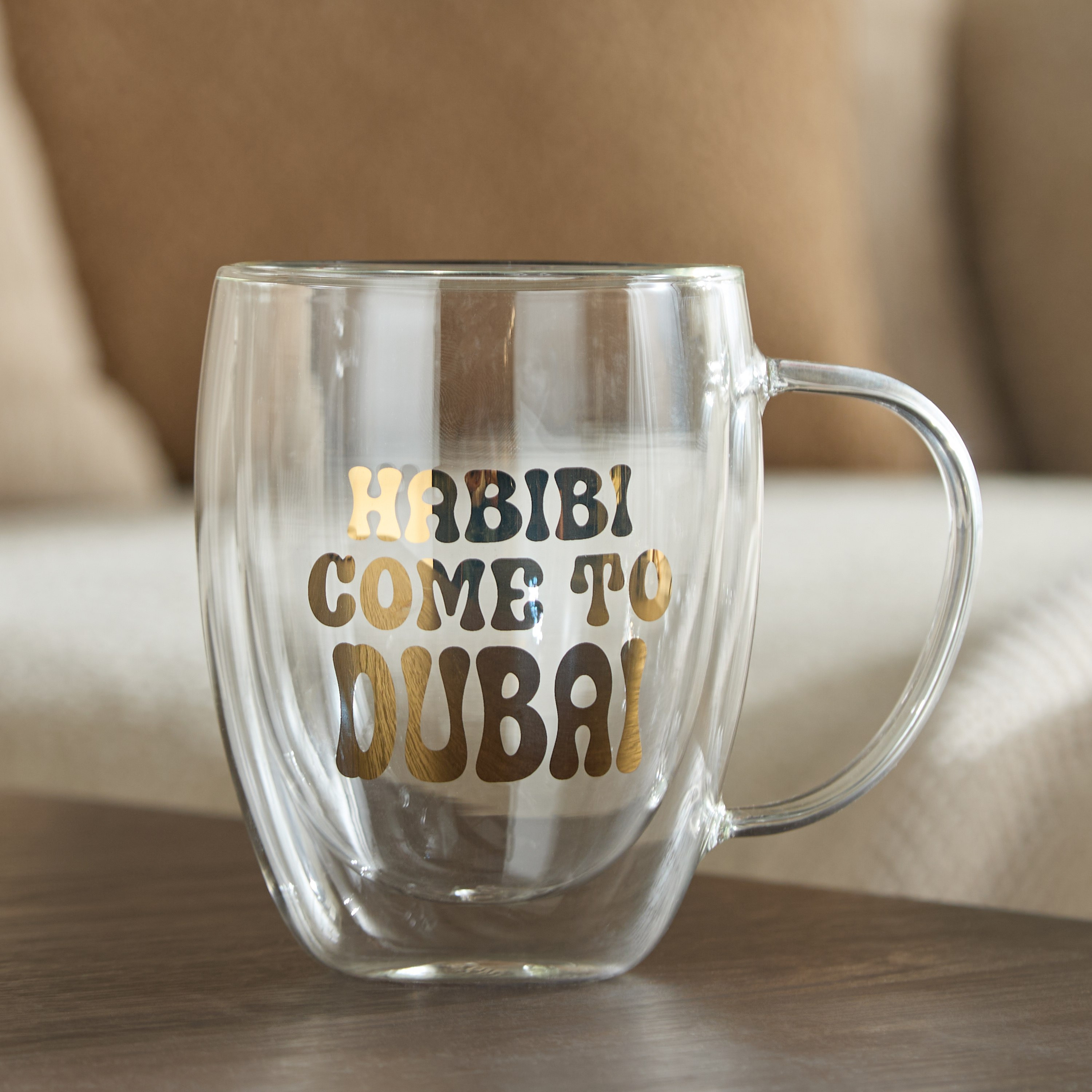 Zen Borosilicate Glass 2-Piece Habibi Come to Dubai Printed Double Wall Mug with Handle - 350 ml-hbxdecorandfurnishings-tabletop-glassware-image-5