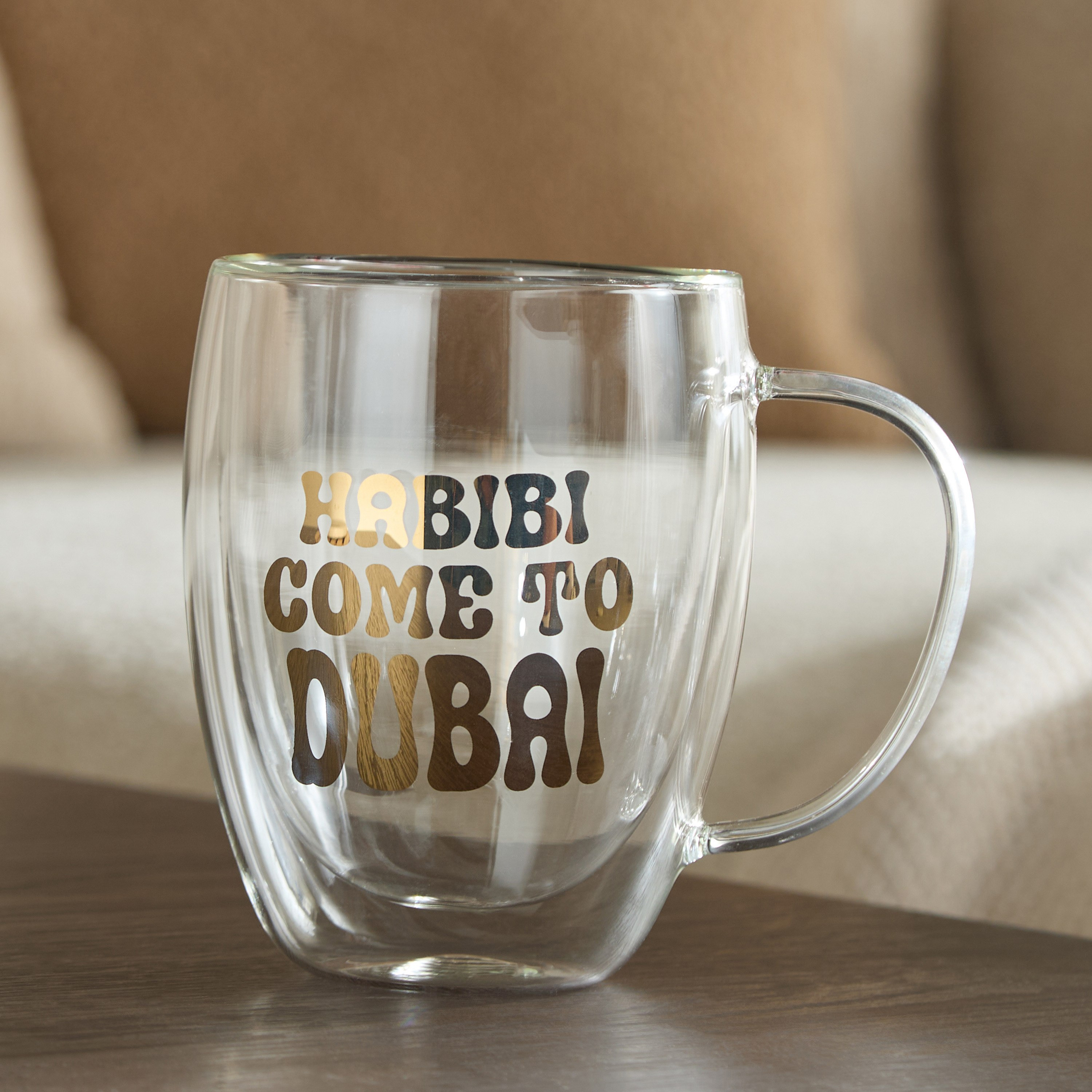 Zen Borosilicate Glass 2-Piece Habibi Come to Dubai Printed Double Wall Mug with Handle - 350 ml-hbxdecorandfurnishings-tabletop-glassware-image-6