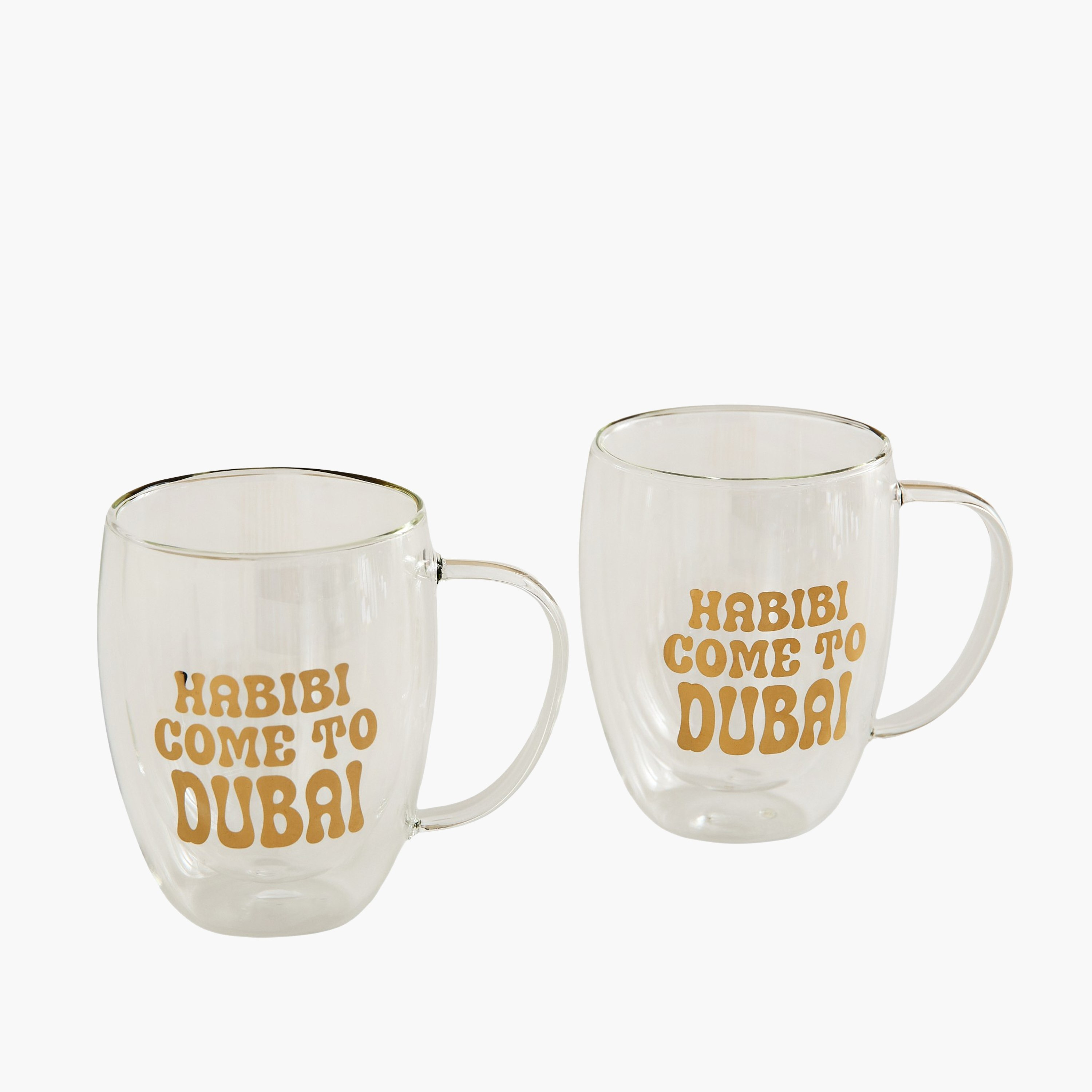 Zen Borosilicate Glass 2-Piece Habibi Come to Dubai Printed Double Wall Mug with Handle - 350 ml-hbxdecorandfurnishings-tabletop-glassware-image-9
