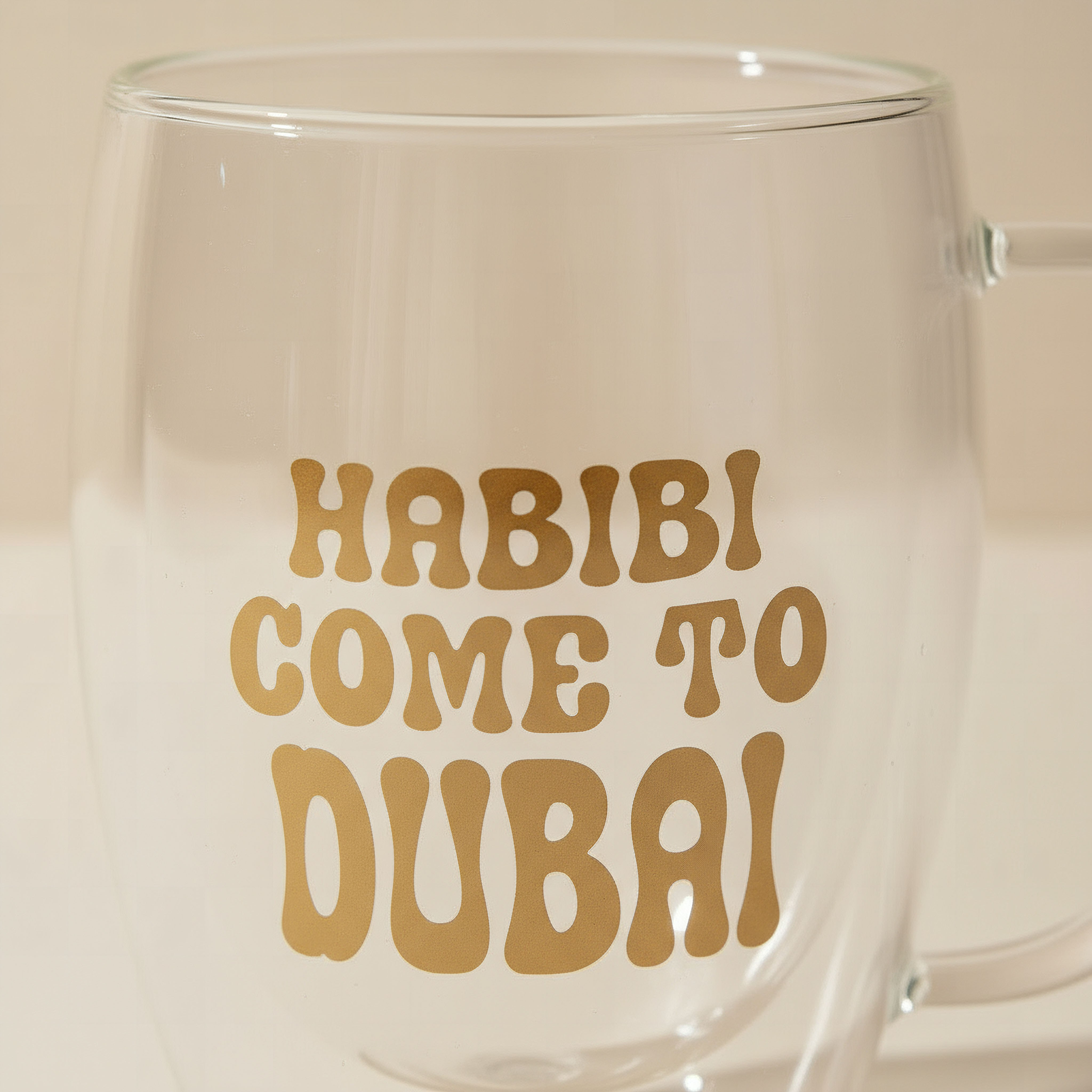 Zen Borosilicate Glass 2-Piece Habibi Come to Dubai Printed Double Wall Mug with Handle - 350 ml-hbxdecorandfurnishings-tabletop-glassware-image-2