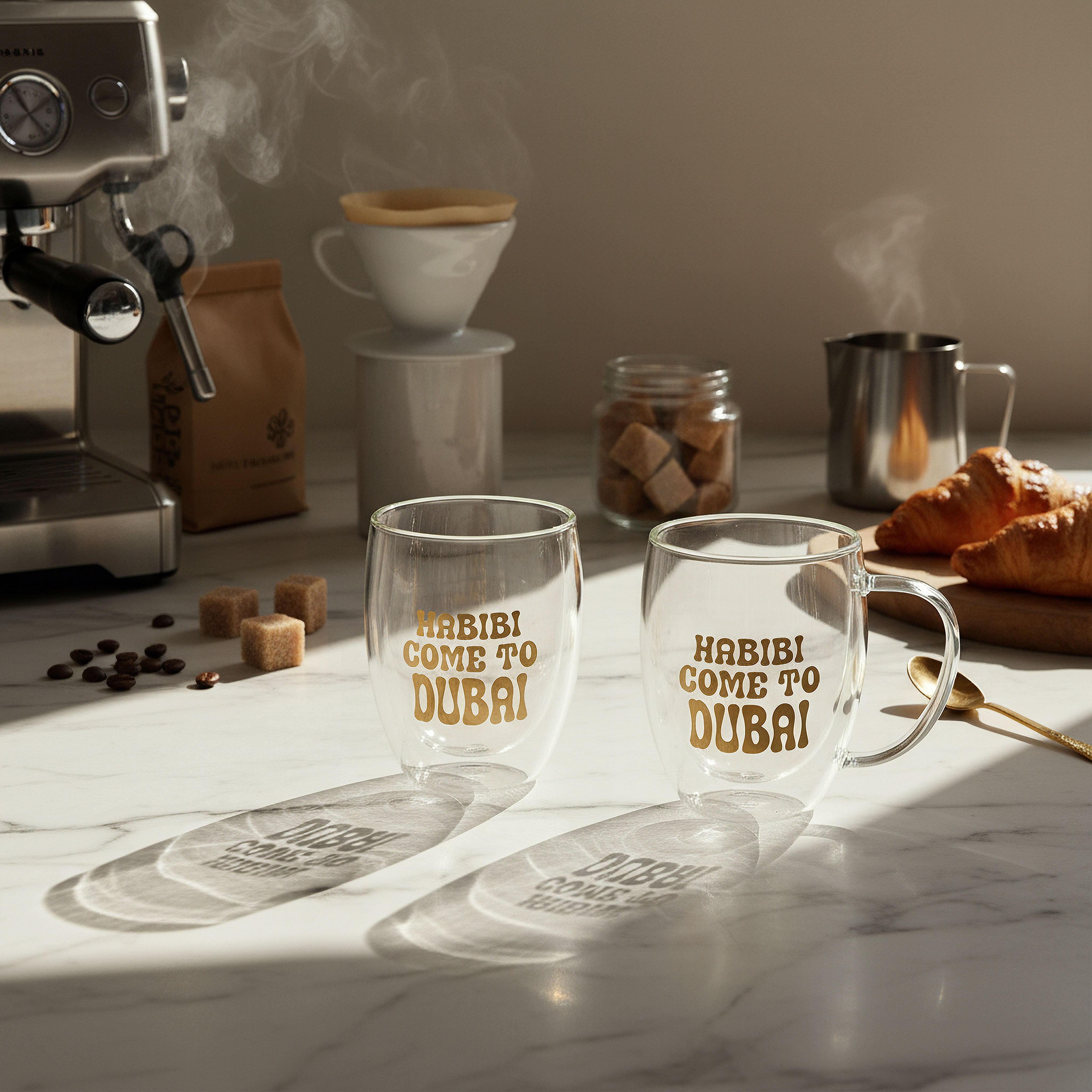 Zen Borosilicate Glass 2-Piece Habibi Come to Dubai Printed Double Wall Mug with Handle - 350 ml-hbxdecorandfurnishings-tabletop-glassware-image-3