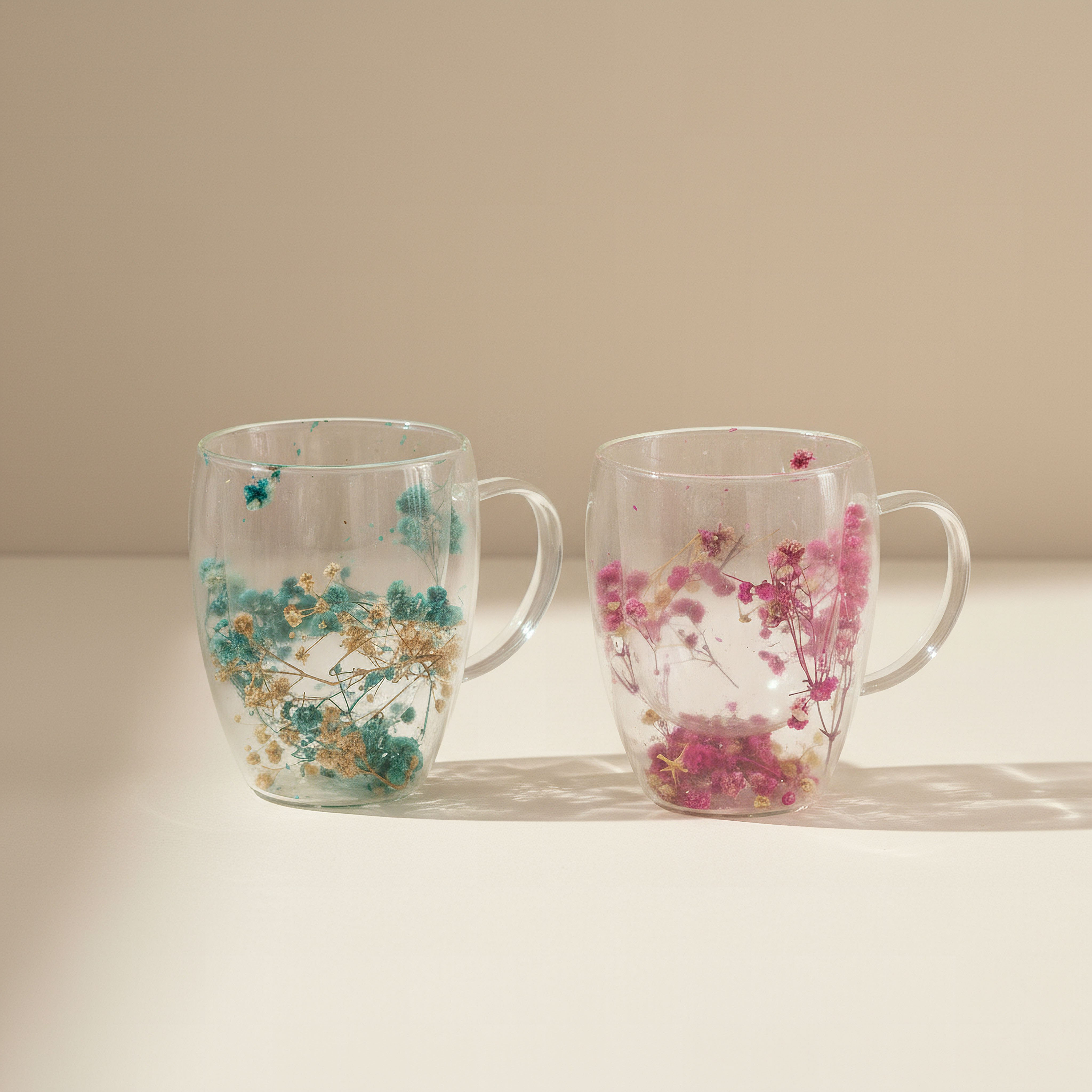 Zen Borosilicate Glass 2-Piece Double Wall Decorated Flower Coffee Cup Set - 350 ml-hbxdecorandfurnishings-tabletop-glassware-image-1